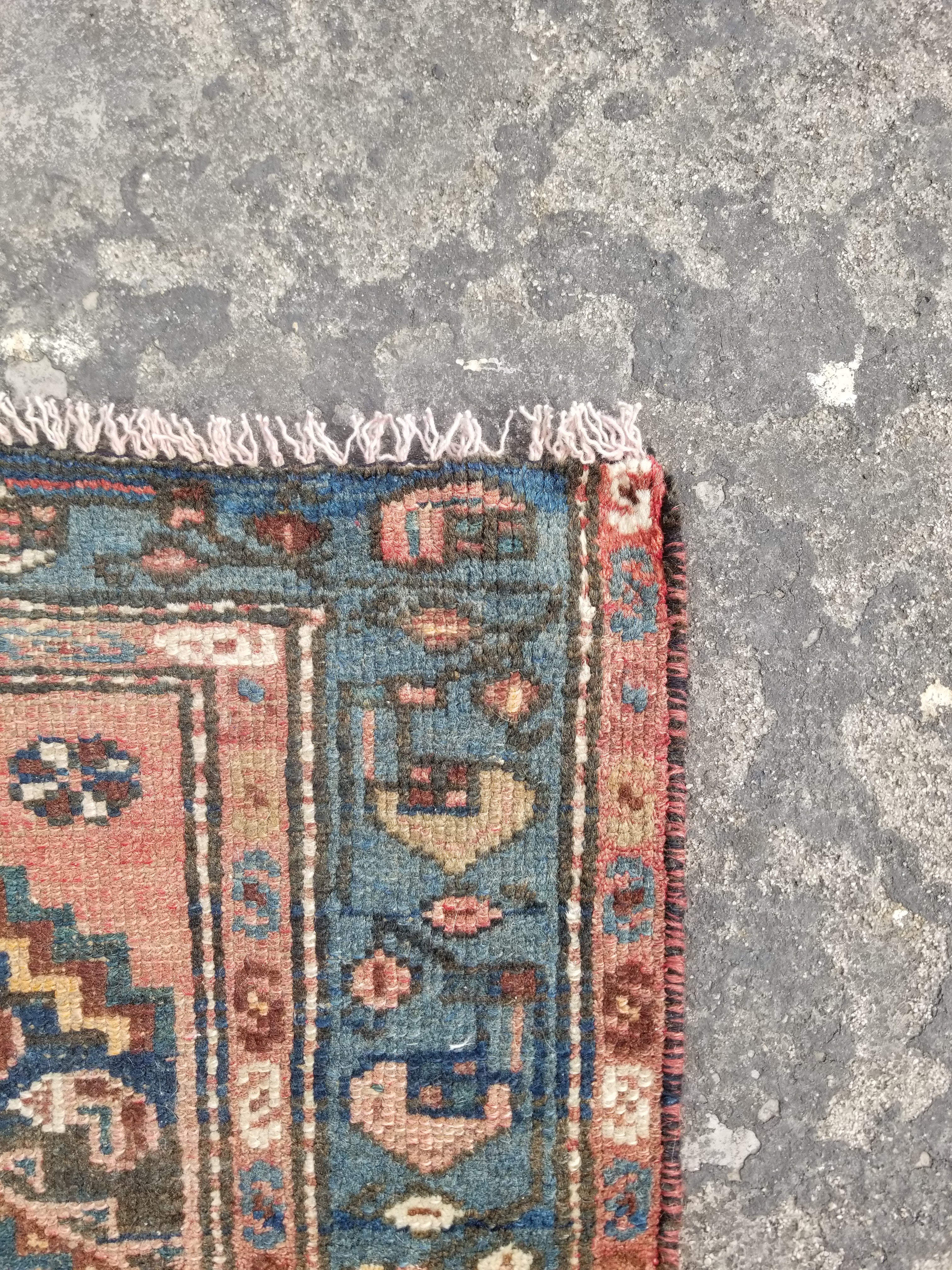 Distressed Vintage Traditional Handmade Oriental Wool Multicolor Rug 173x97cm