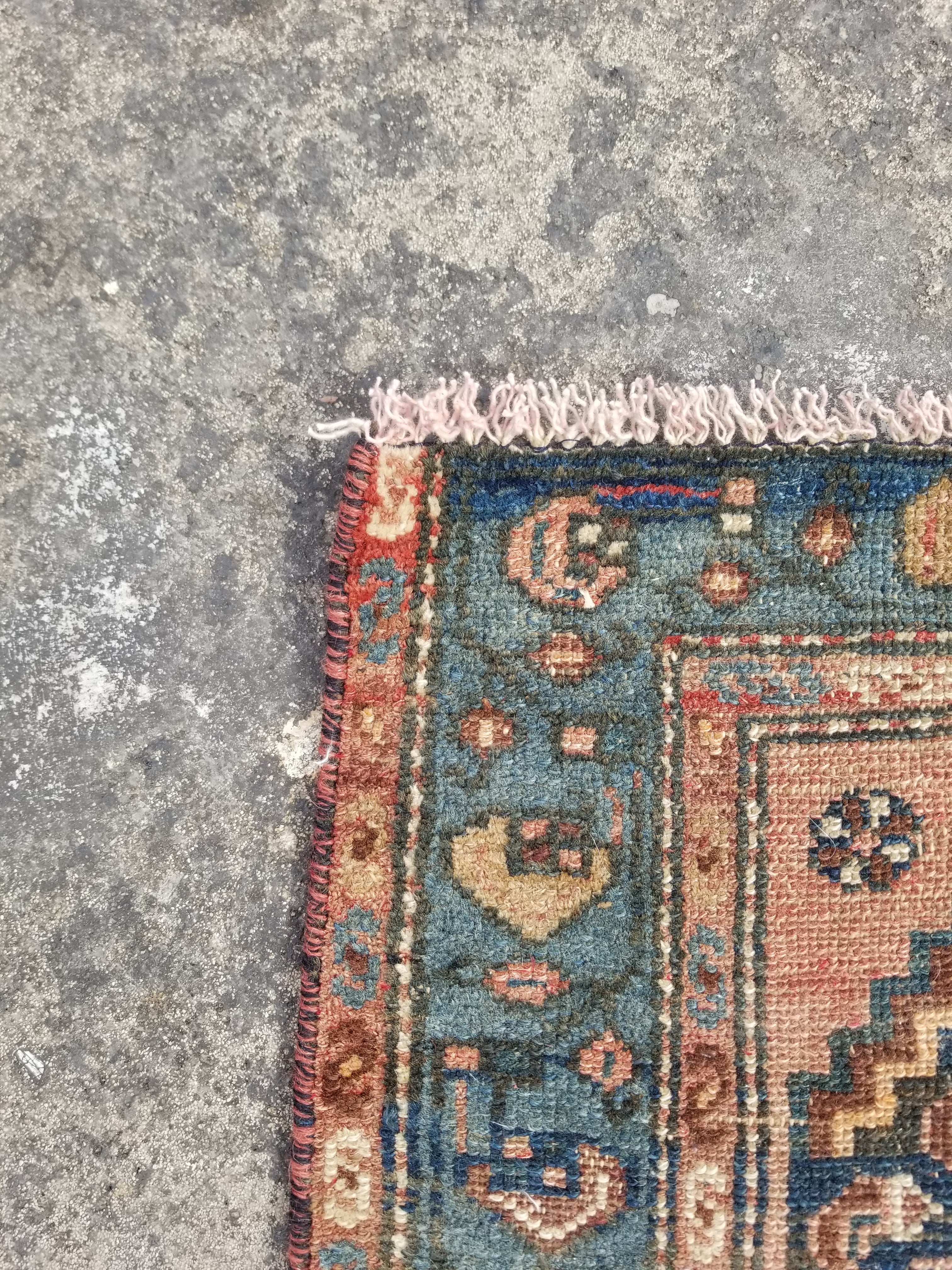 Distressed Vintage Traditional Handmade Oriental Wool Multicolor Rug 173x97cm