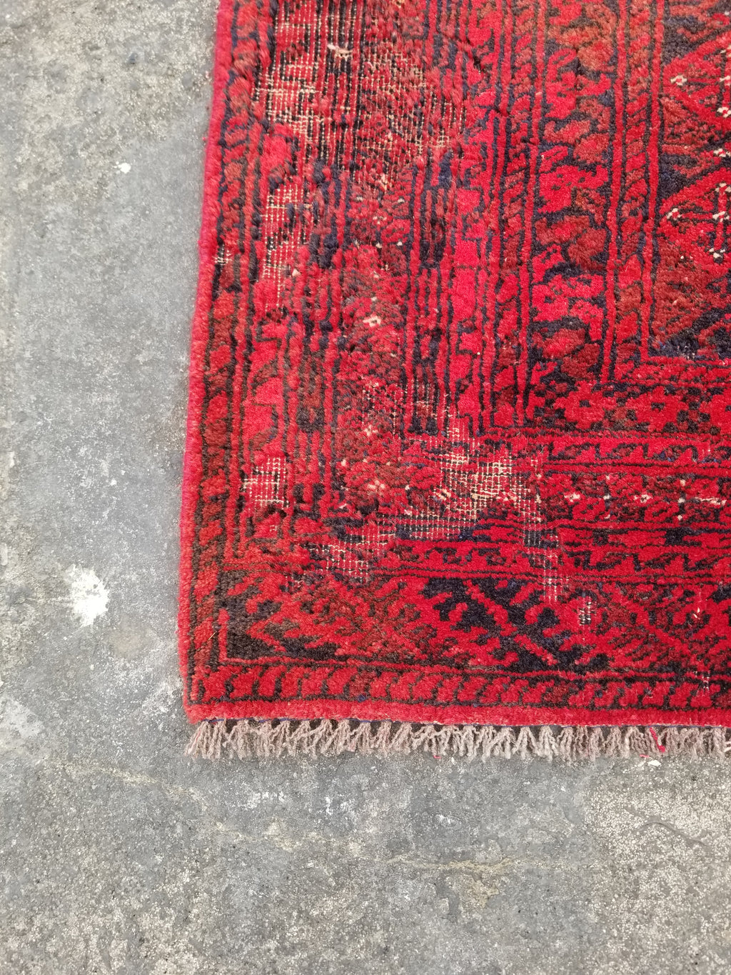 Distressed Antique Handmade Afghan Turkomen Wool Multicolor Rug 287x188cm