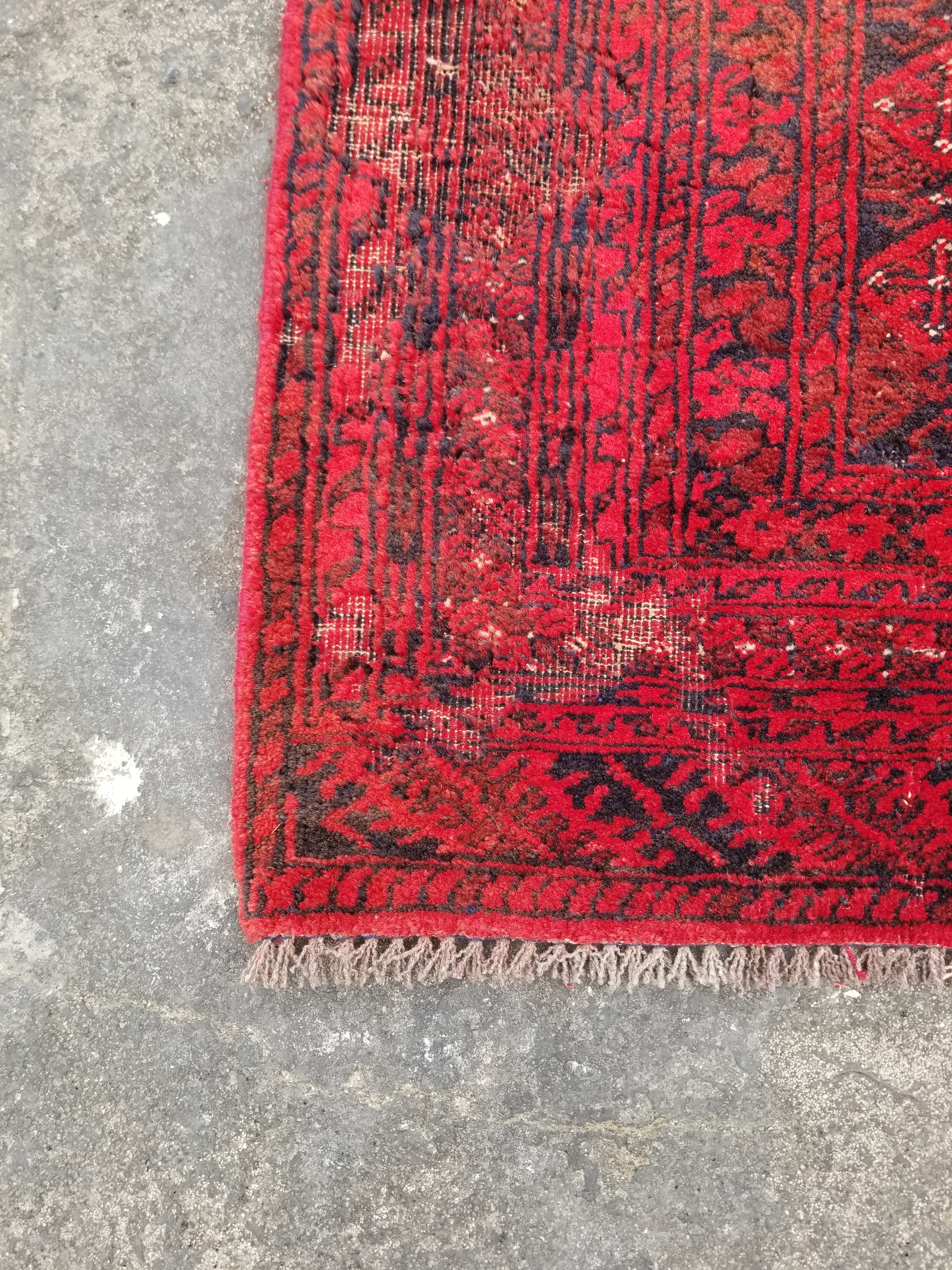 Distressed Antique Handmade Afghan Turkomen Wool Multicolor Rug 287x188cm