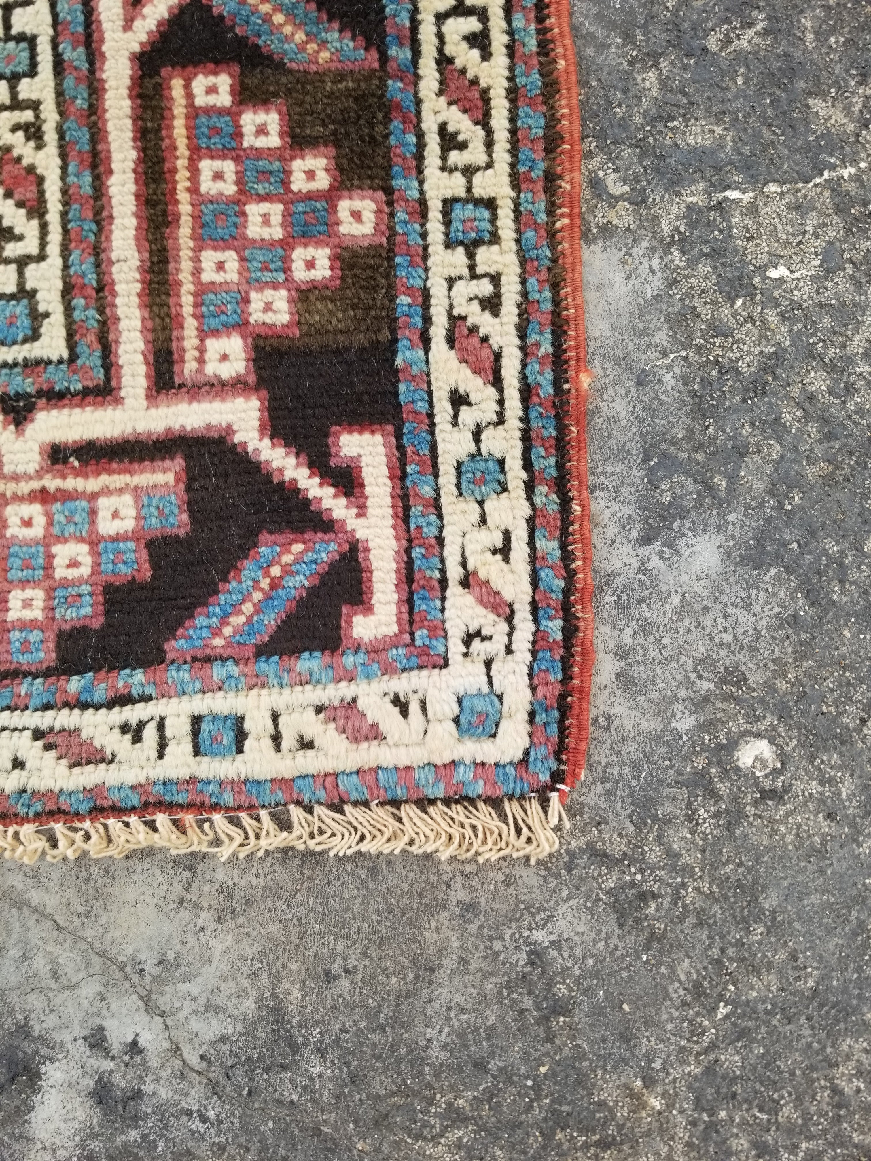 Distressed Vintage Handmade Caucasian Wool Multicolor Rug 150x91cm