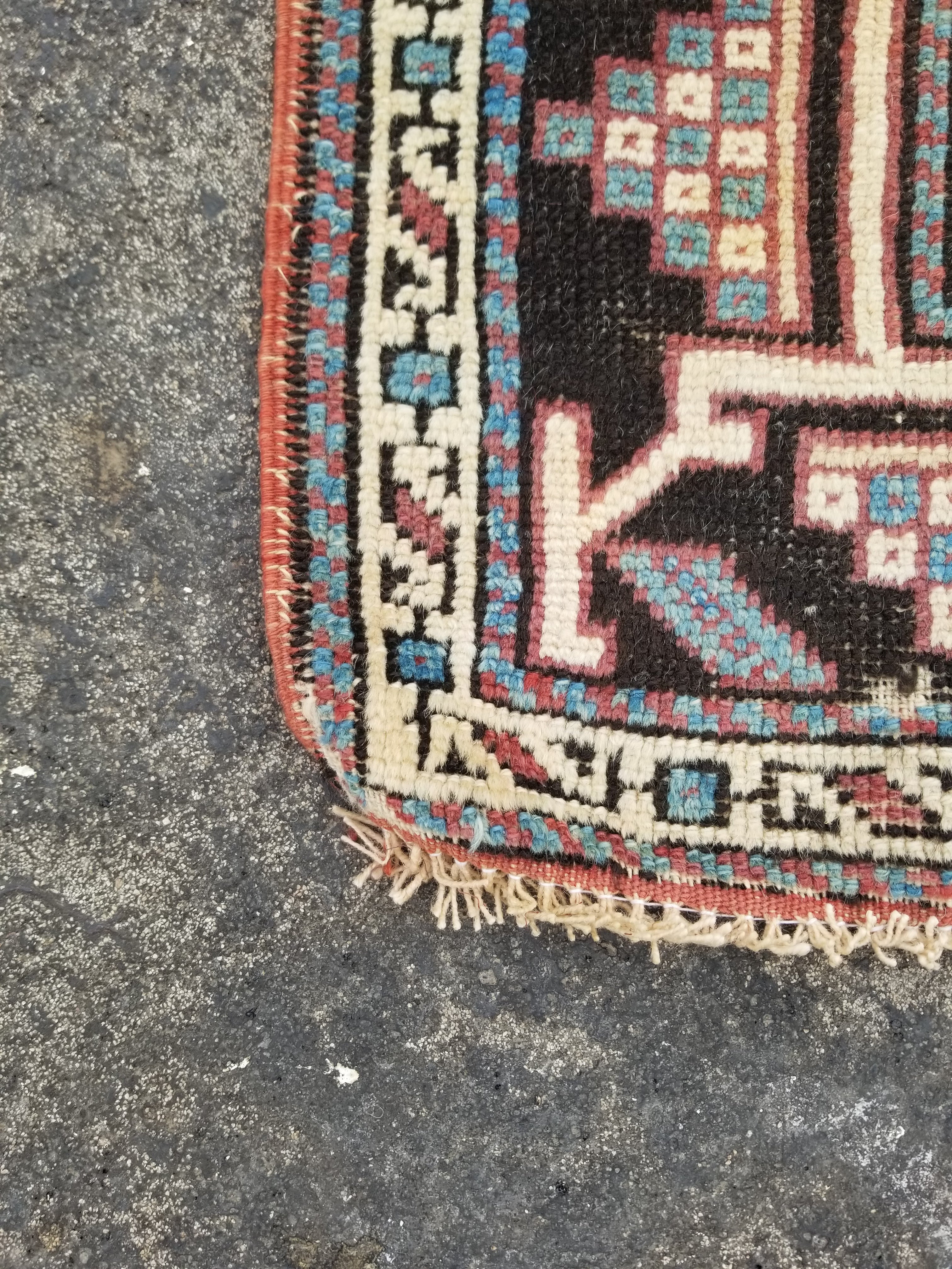Distressed Vintage Handmade Caucasian Wool Multicolor Rug 150x91cm