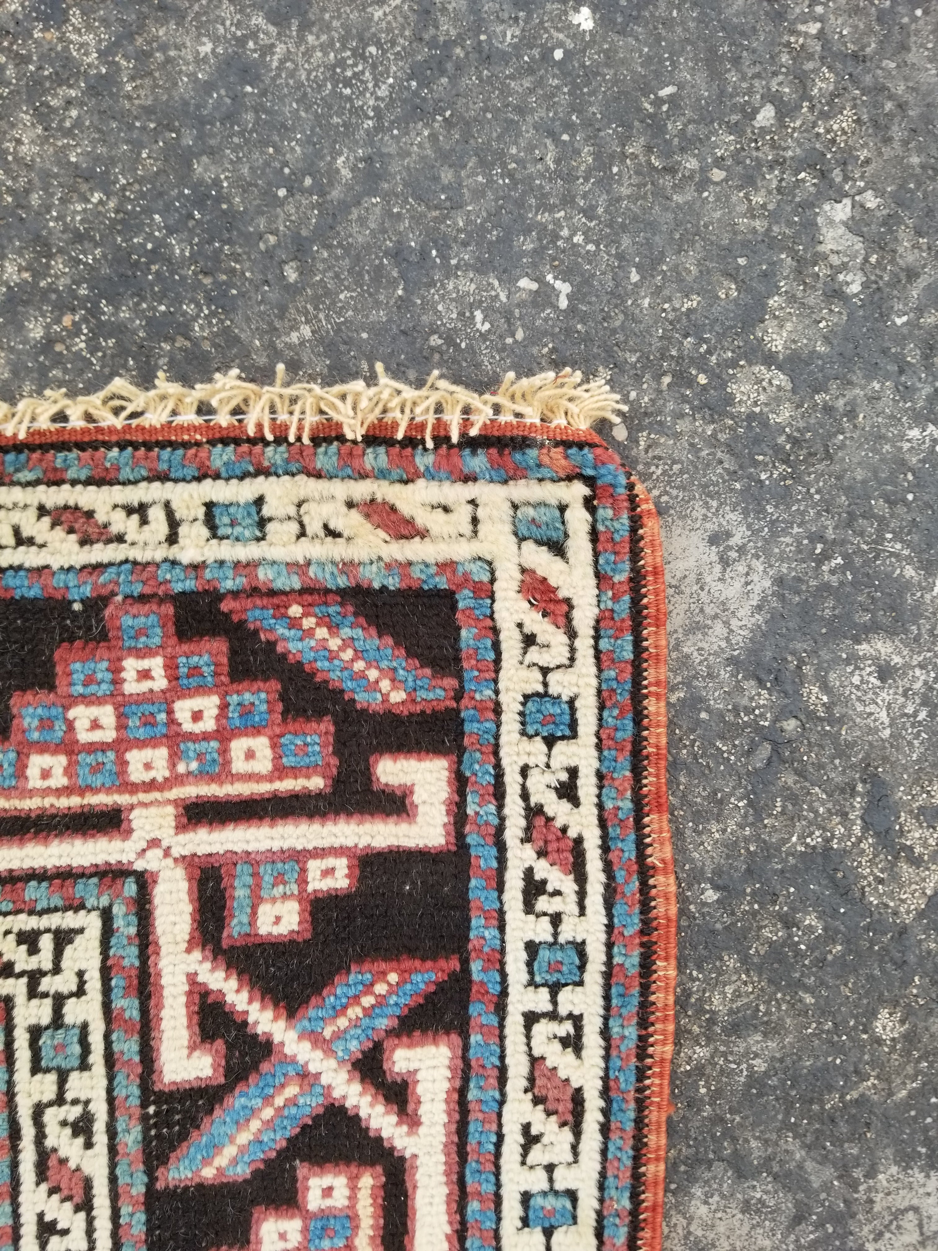 Distressed Vintage Handmade Caucasian Wool Multicolor Rug 150x91cm
