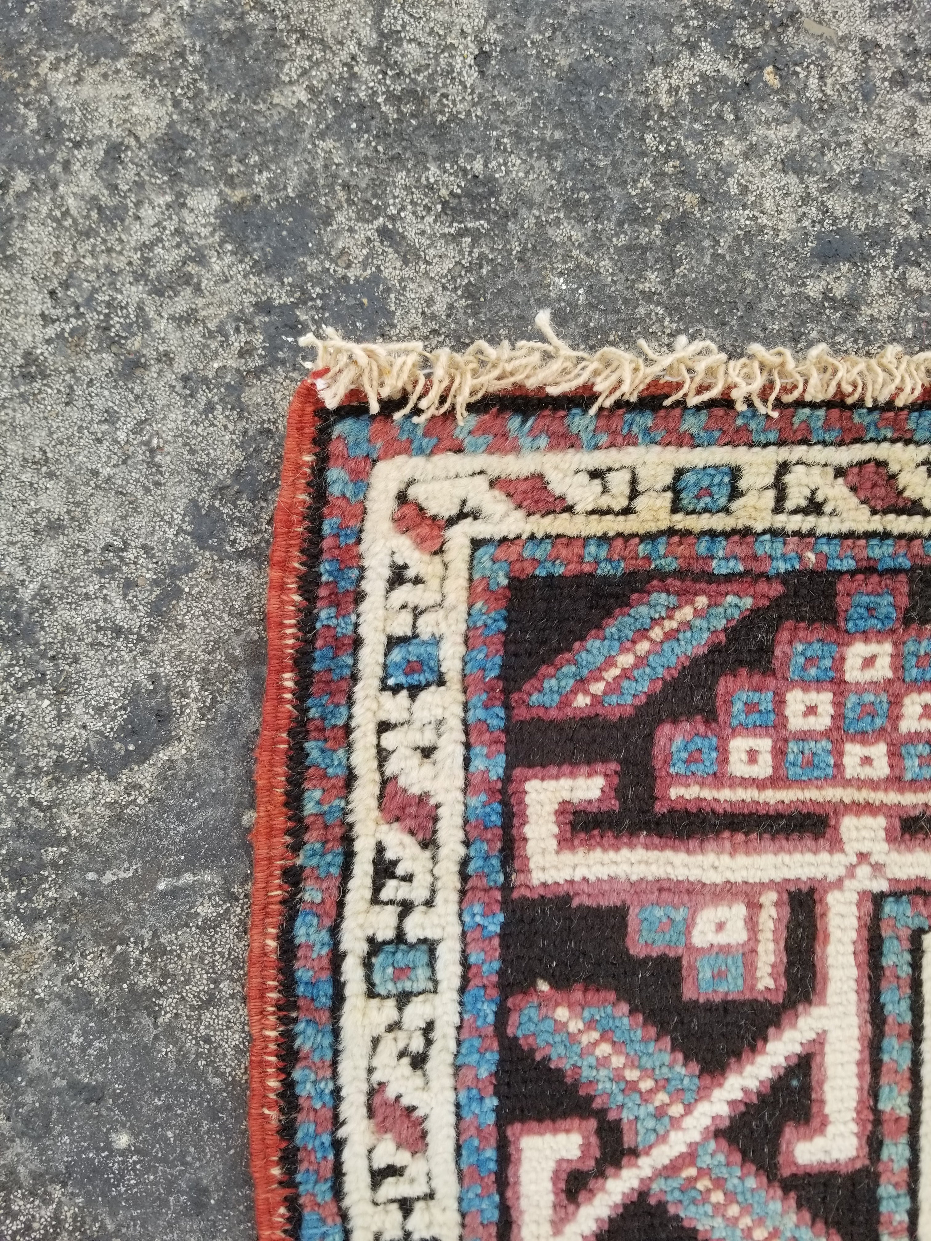 Distressed Vintage Handmade Caucasian Wool Multicolor Rug 150x91cm