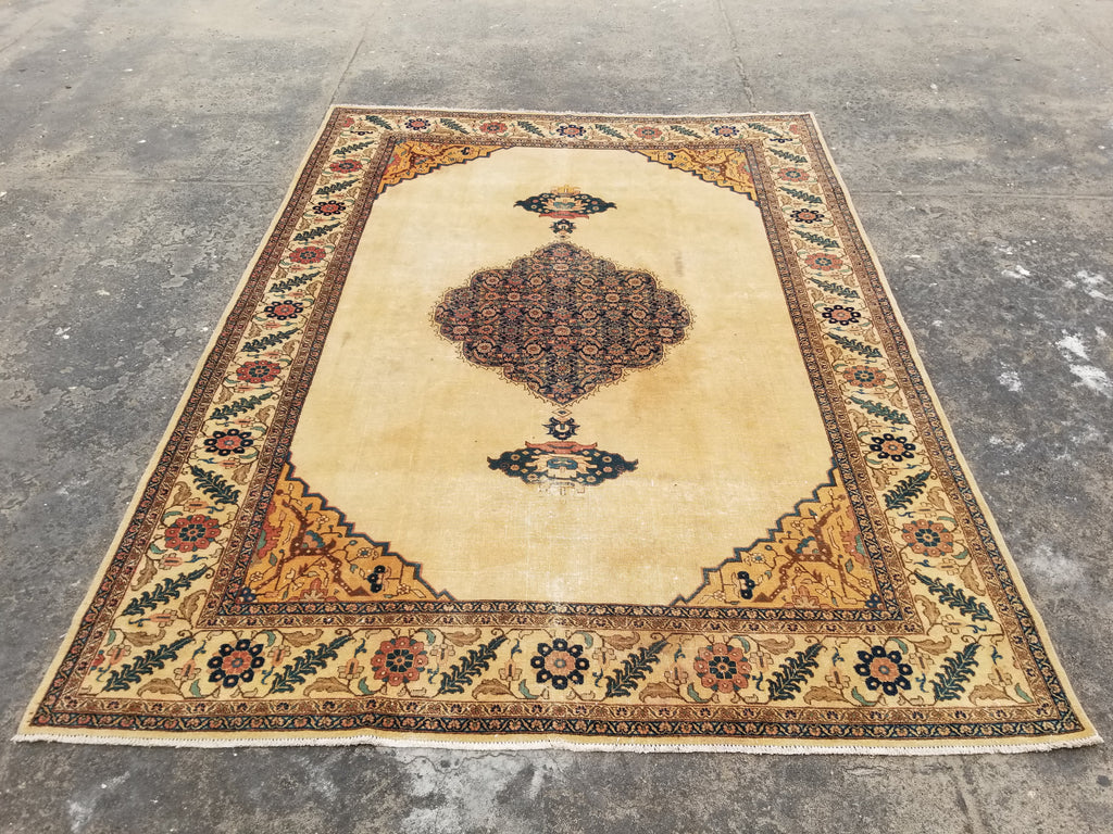 Distressed Antique Traditional Handmade Indian Agra Wool Multicolor Rug 330x246