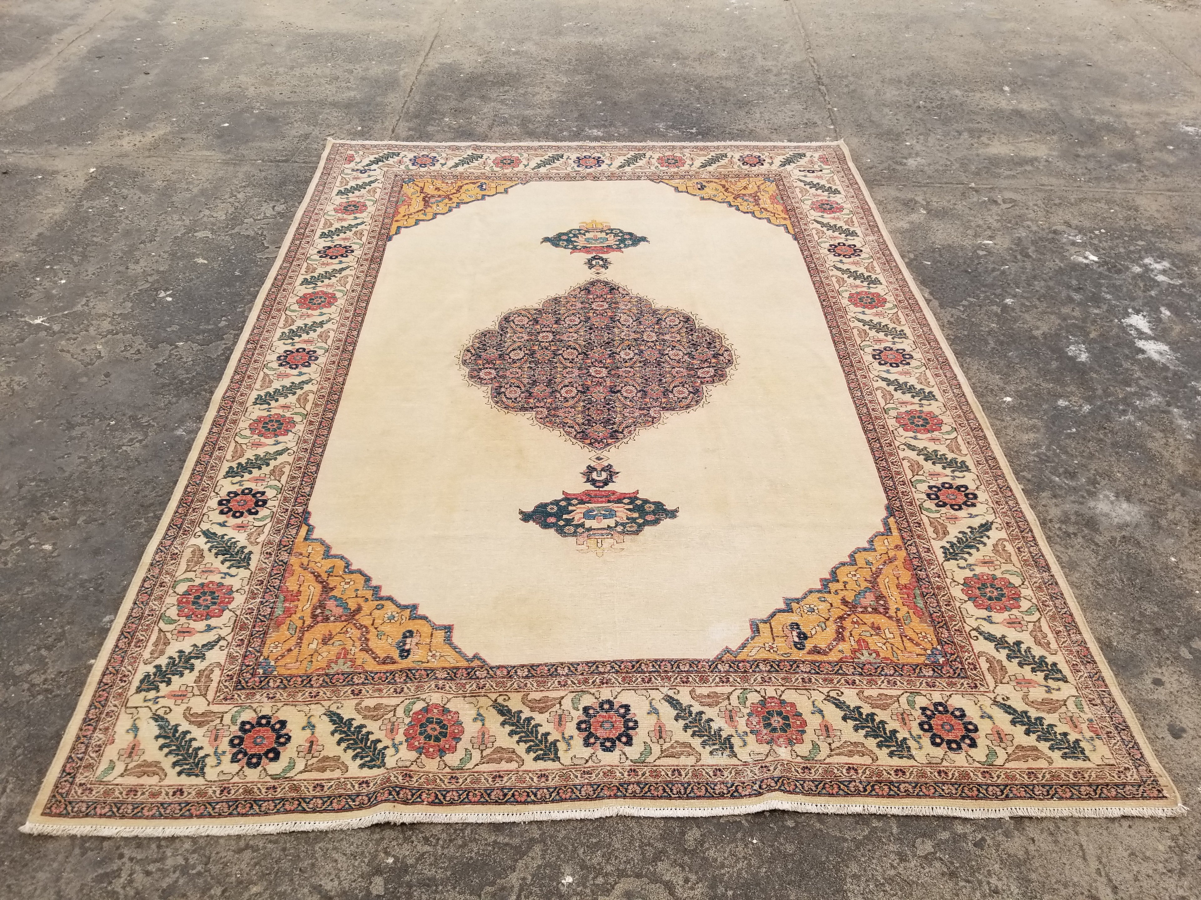 Distressed Antique Traditional Handmade Indian Agra Wool Multicolor Rug 330x246