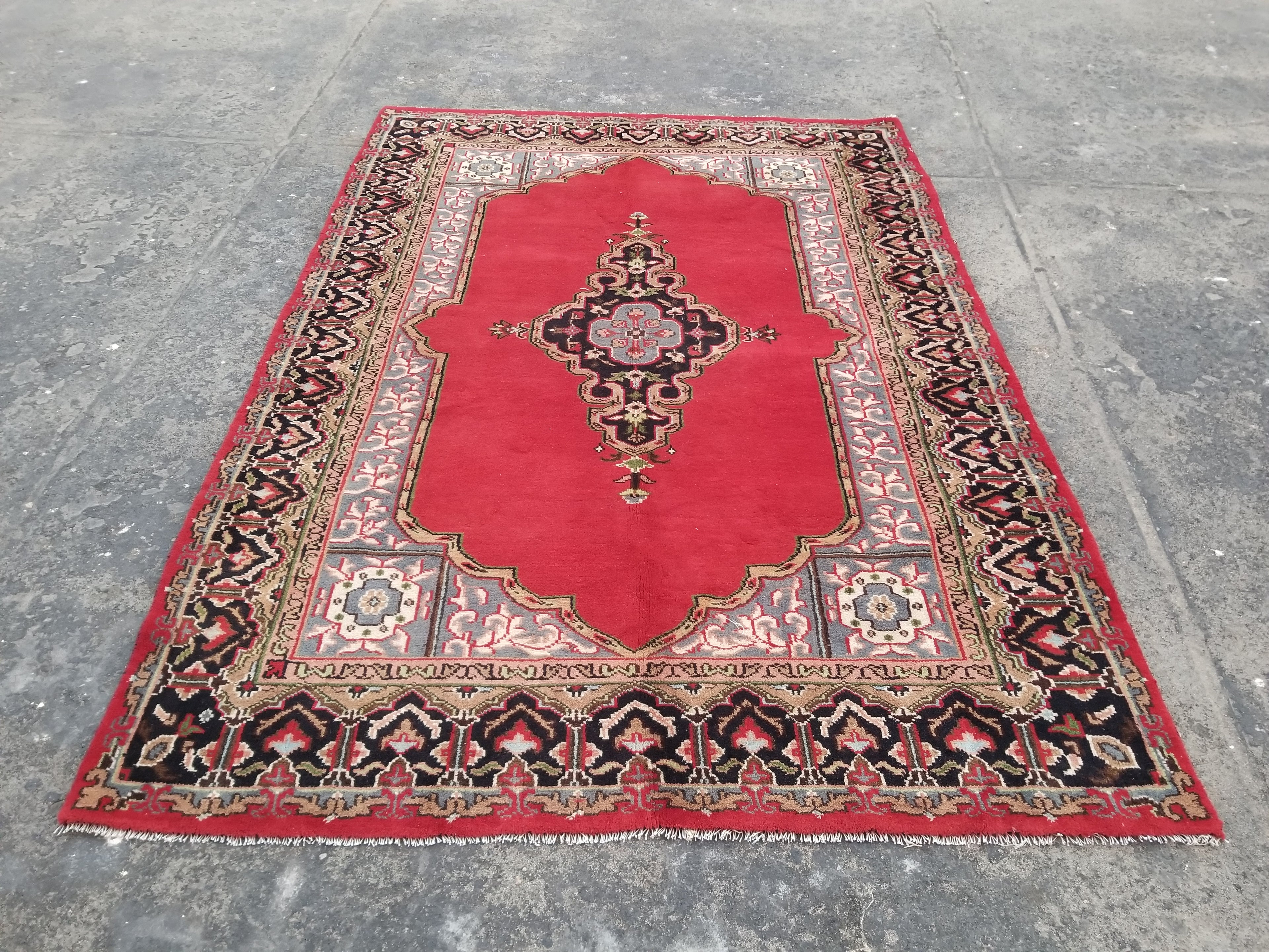 Vintage Traditional Handmade Oriental Wool Multicolor Rug 241x168cm
