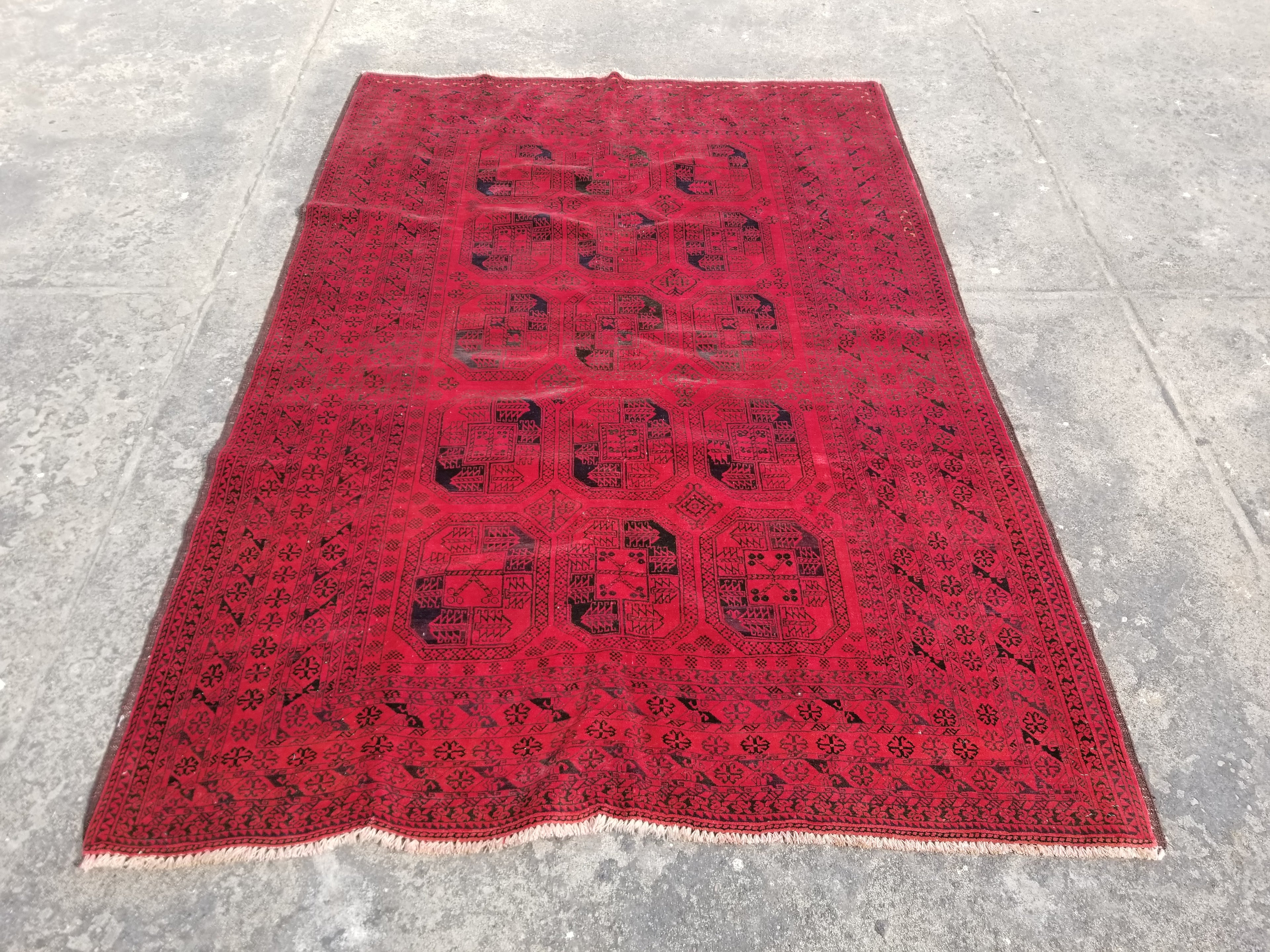 Vintage Traditional Handmade Afghan Wool Multicolor Rug 231x162cm