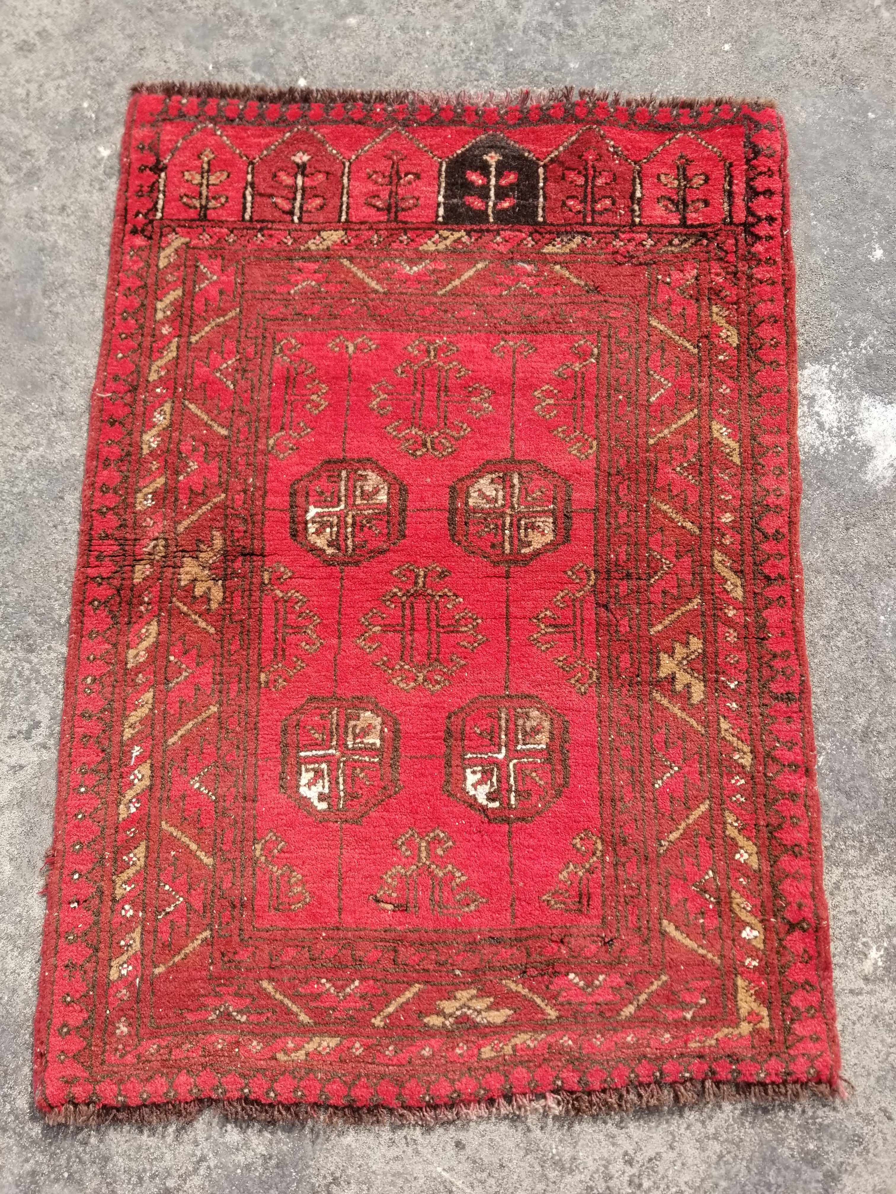 Vintage Traditional Handmade Afghan Wool Multicolor Rug 104x74cm
