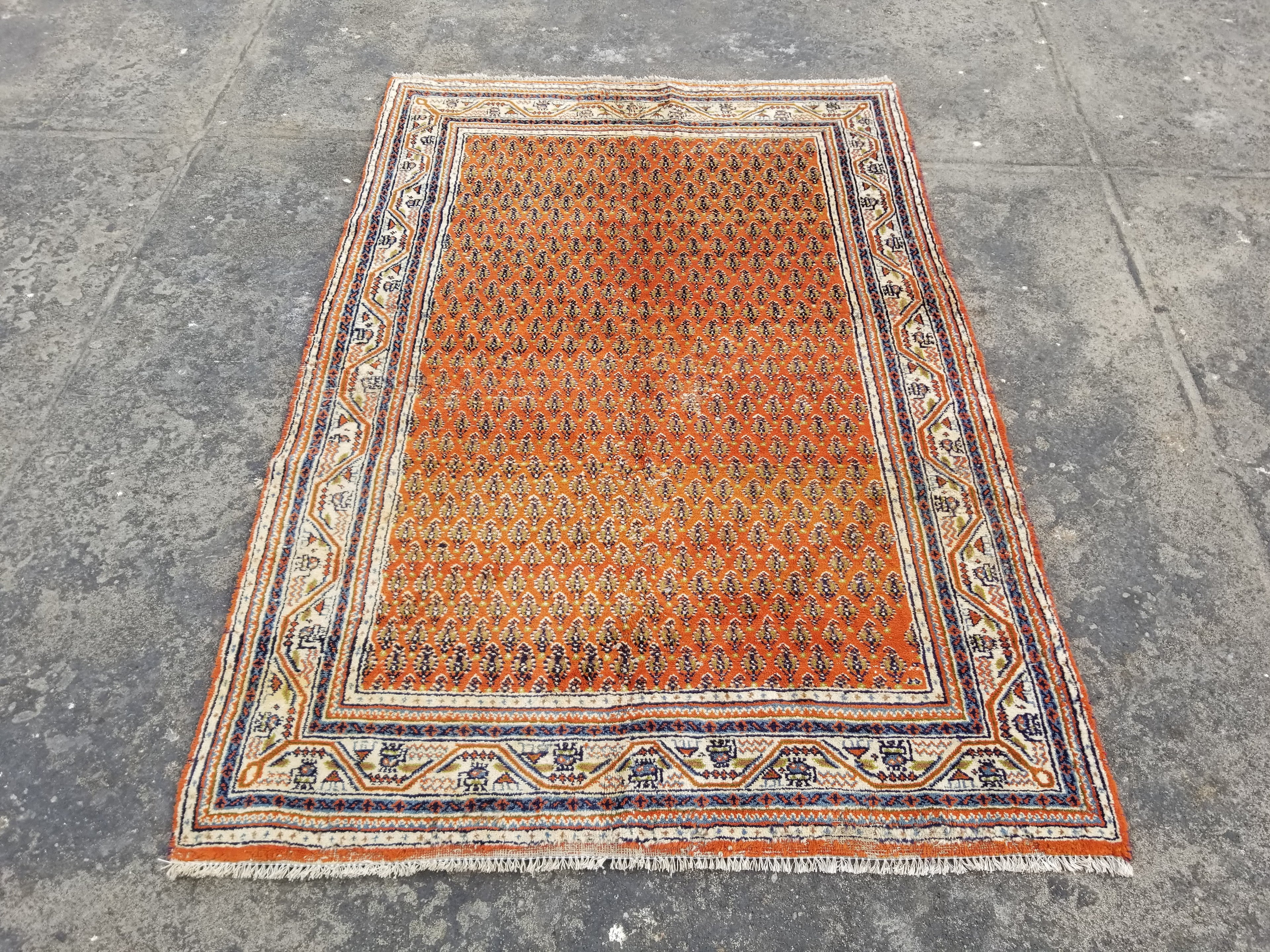 Distressed Vintage Handmade Sarouk Mir Boteh Wool Multicolor Rug 195x132cm