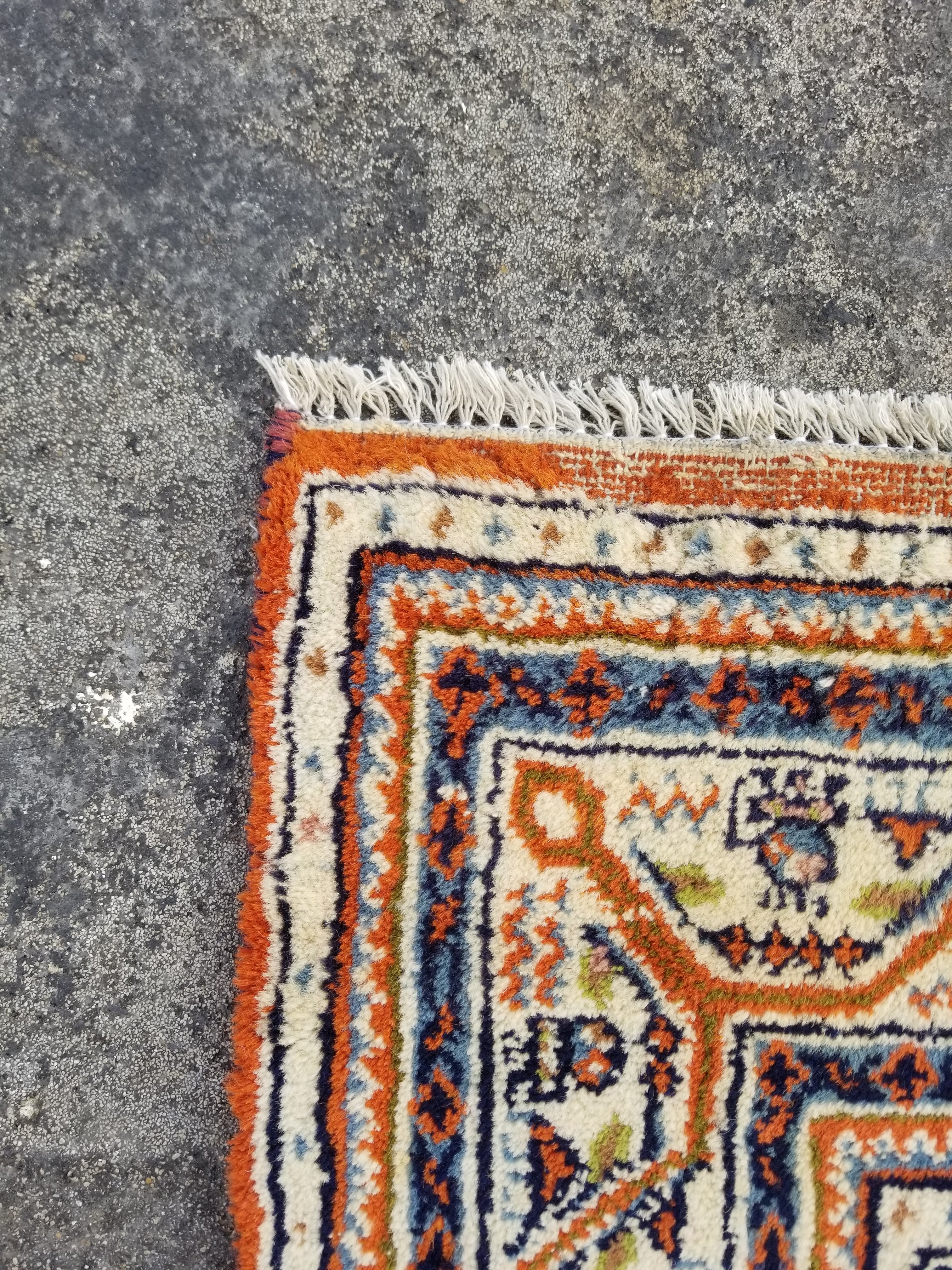 Distressed Vintage Handmade Sarouk Mir Boteh Wool Multicolor Rug 195x132cm
