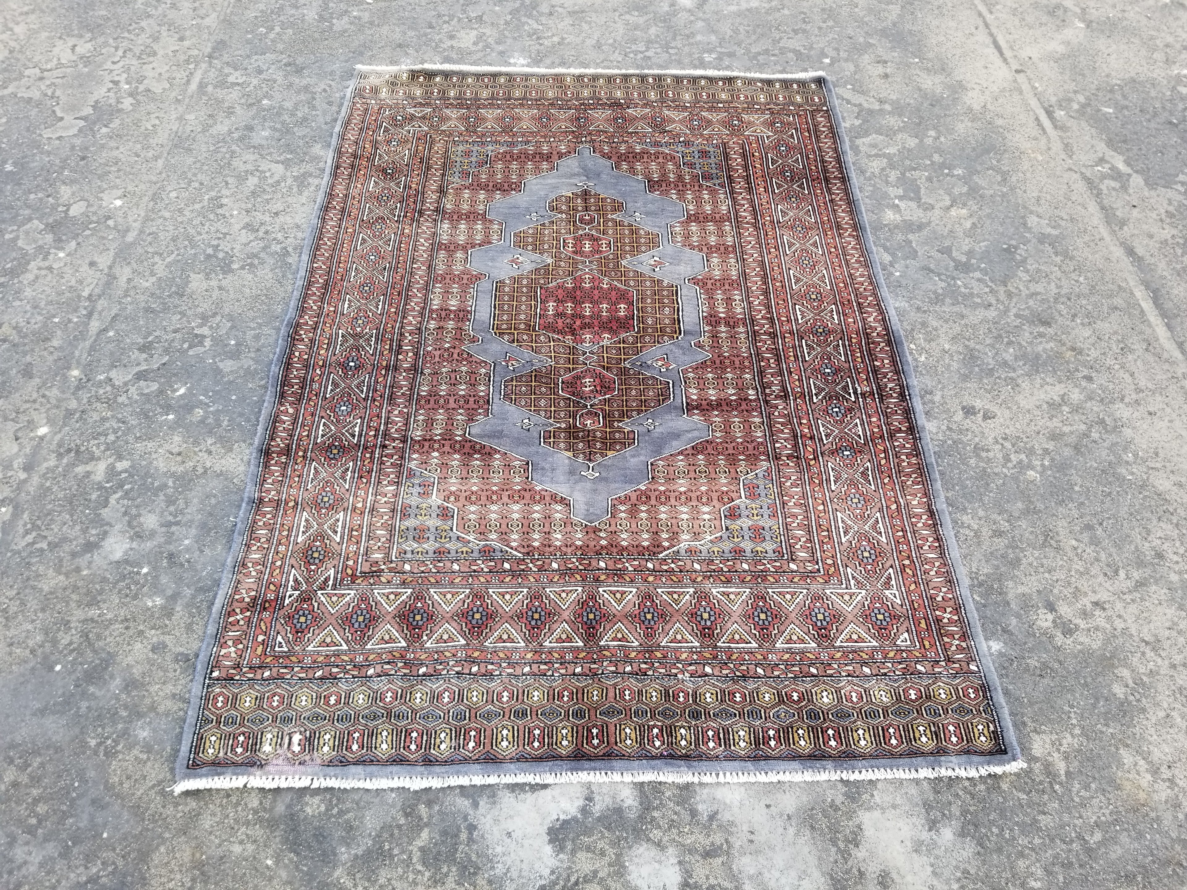 Distressed Vintage Traditional Handmade Oriental Wool Multicolor Rug 183x124cm