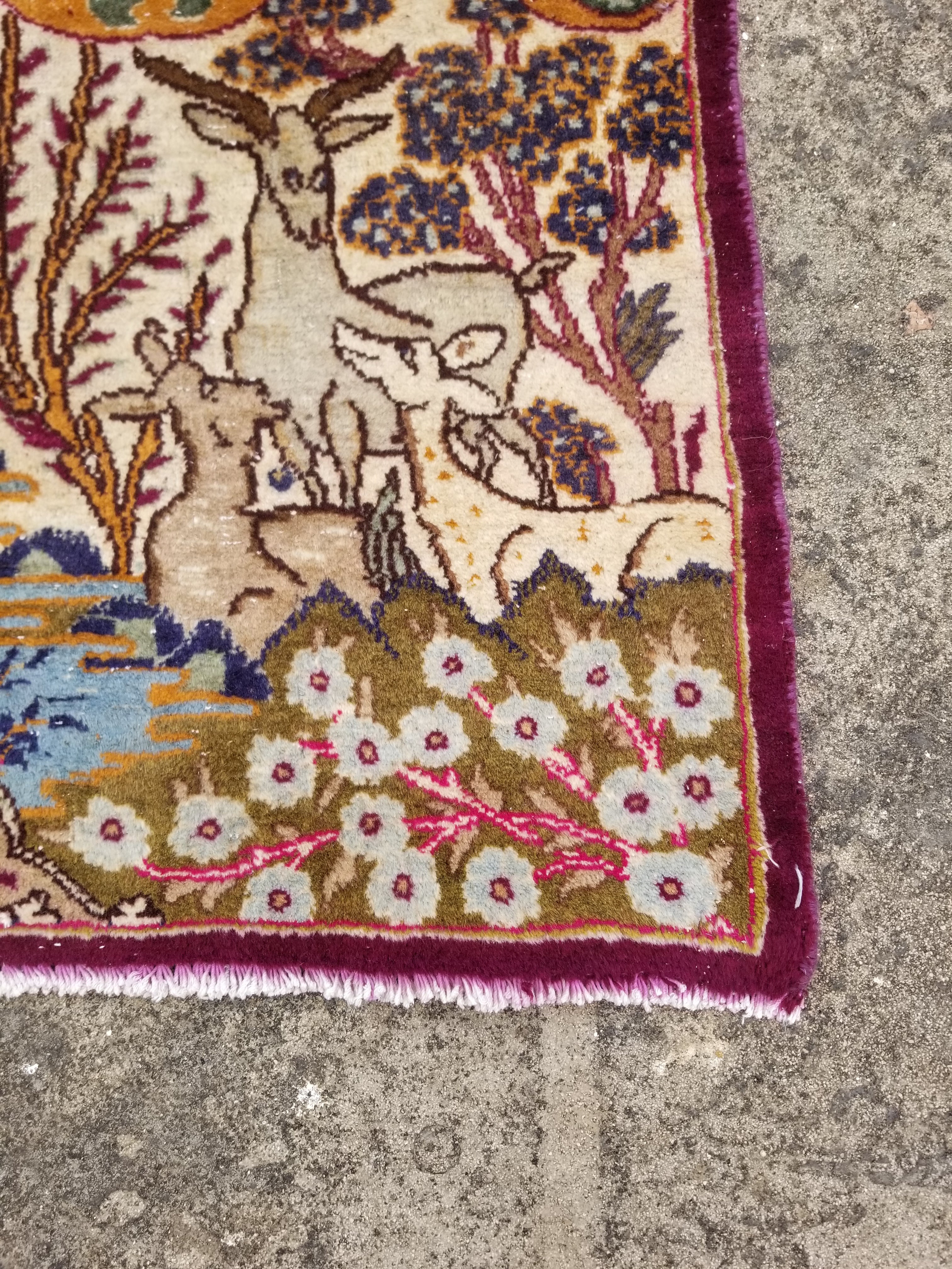 Vintage Traditional Handmade Figural Kashmar Wool Multicolor Carpet 383x302cm