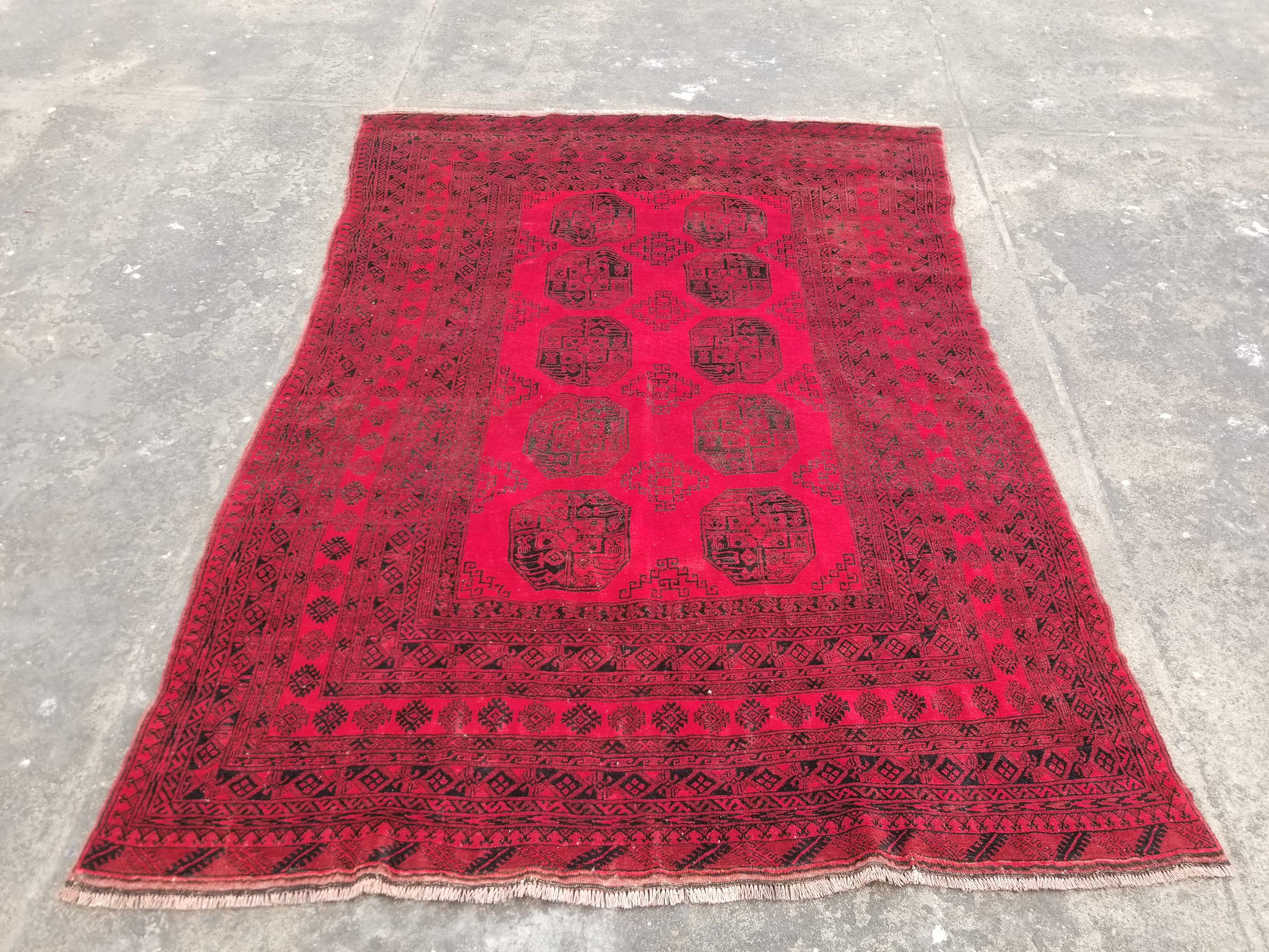 Vintage Traditional Handmade Afghan Turkoman Wool Multicolor Rug 284x203cm