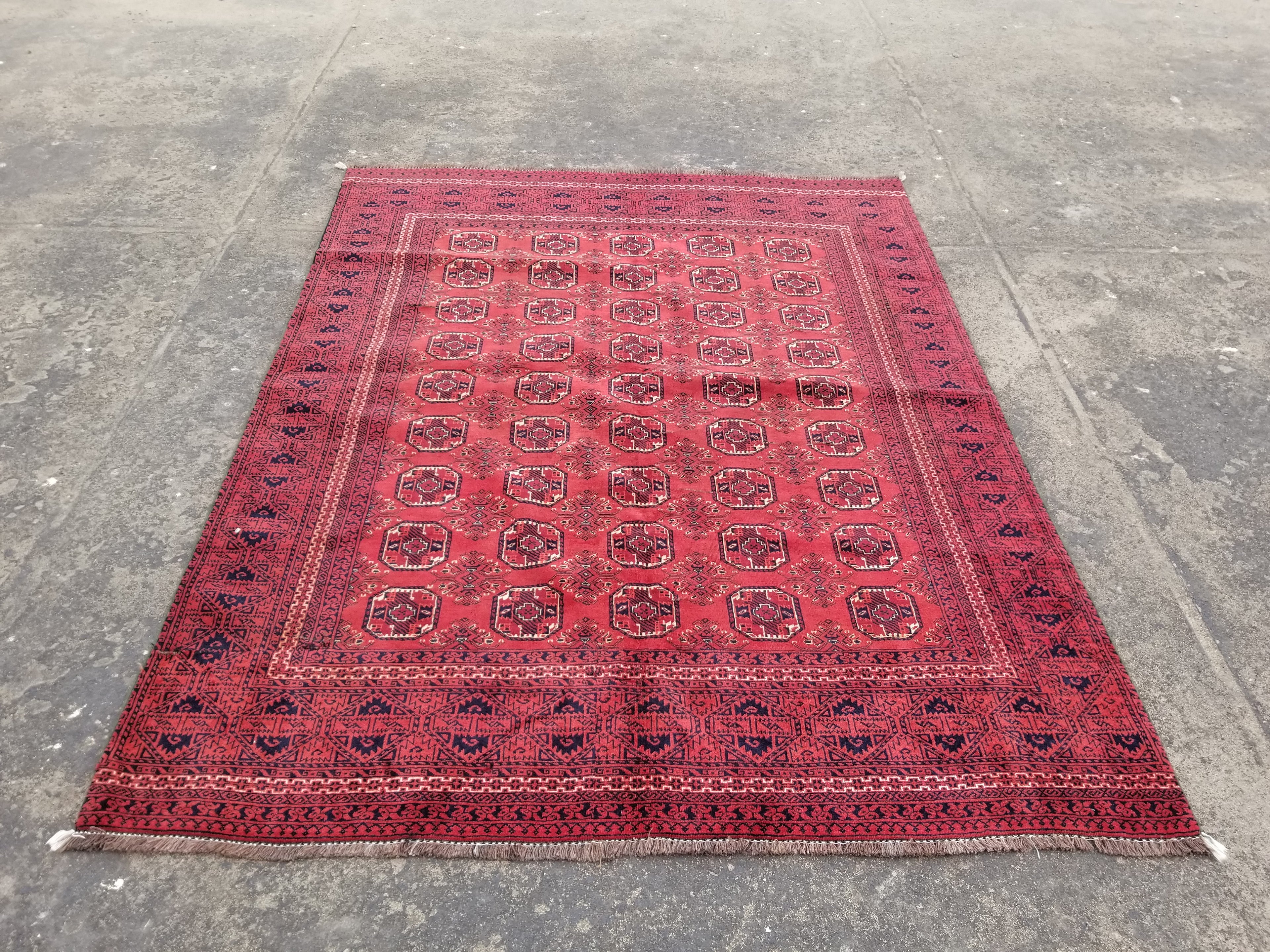 Vintage Traditional Handmade Afghan Bokhara Wool Multicolor Rug 223x173cm