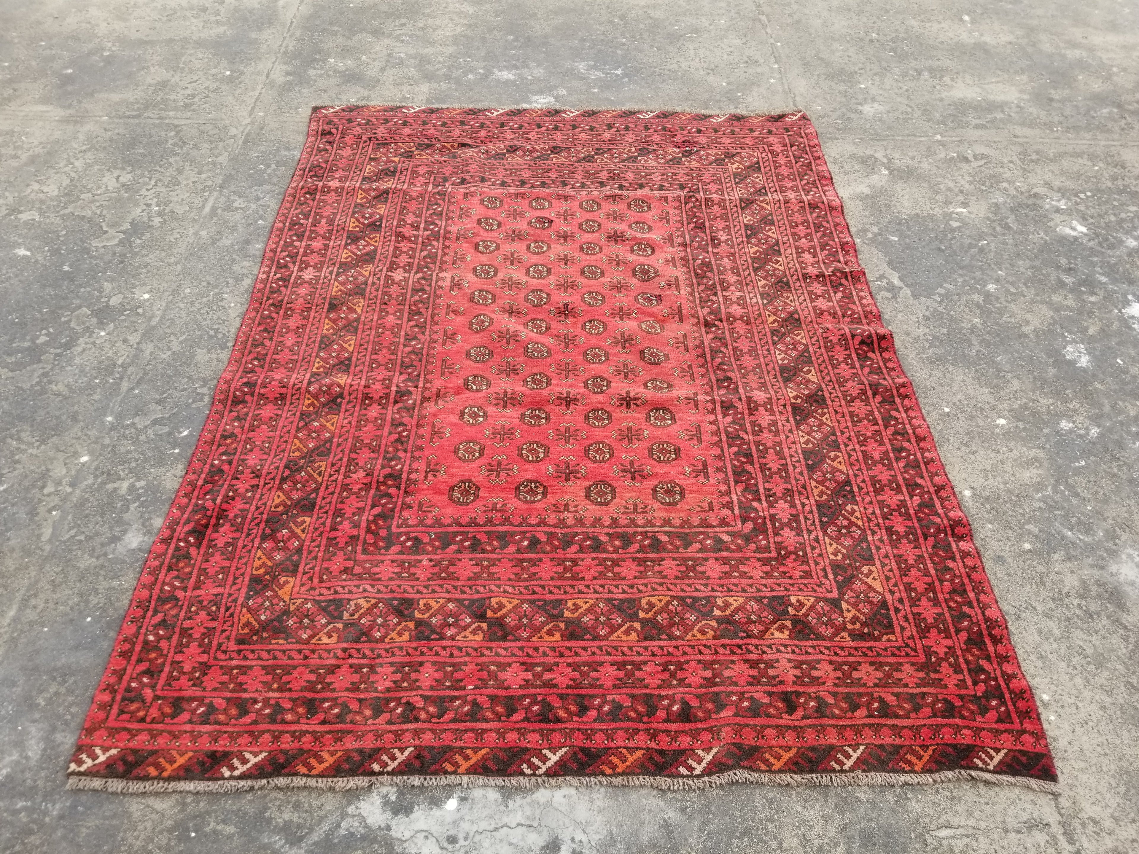 Vintage Traditional Handmade Turkoman Bokhara Wool Multicolor Rug 264x193cm