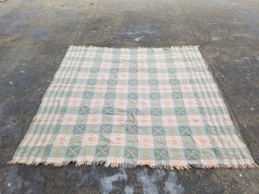 Vintage Welsh Wool Tapestry Blanket Reversible 217x212cm