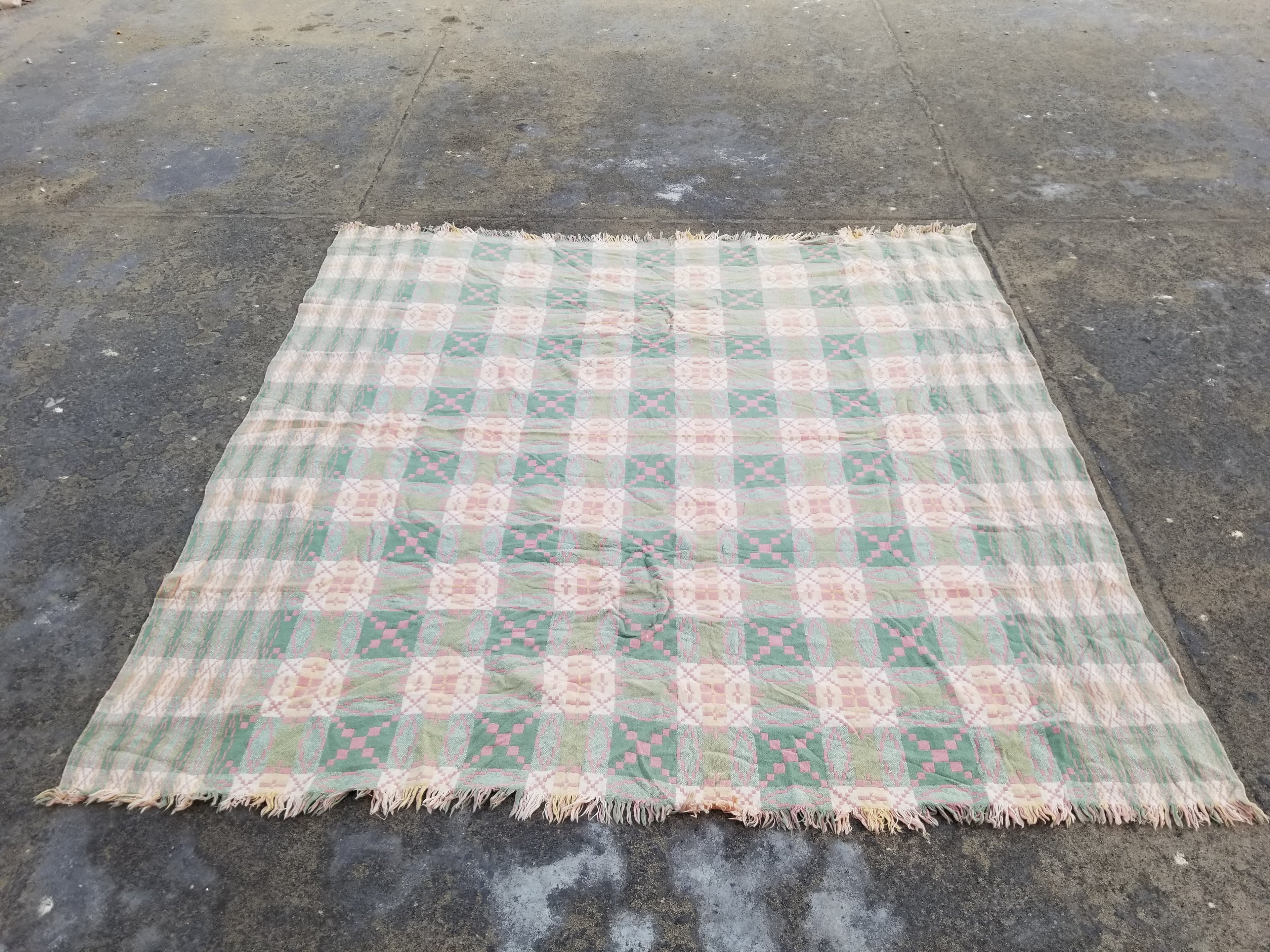 Vintage Welsh Wool Tapestry Blanket Reversible 217x212cm