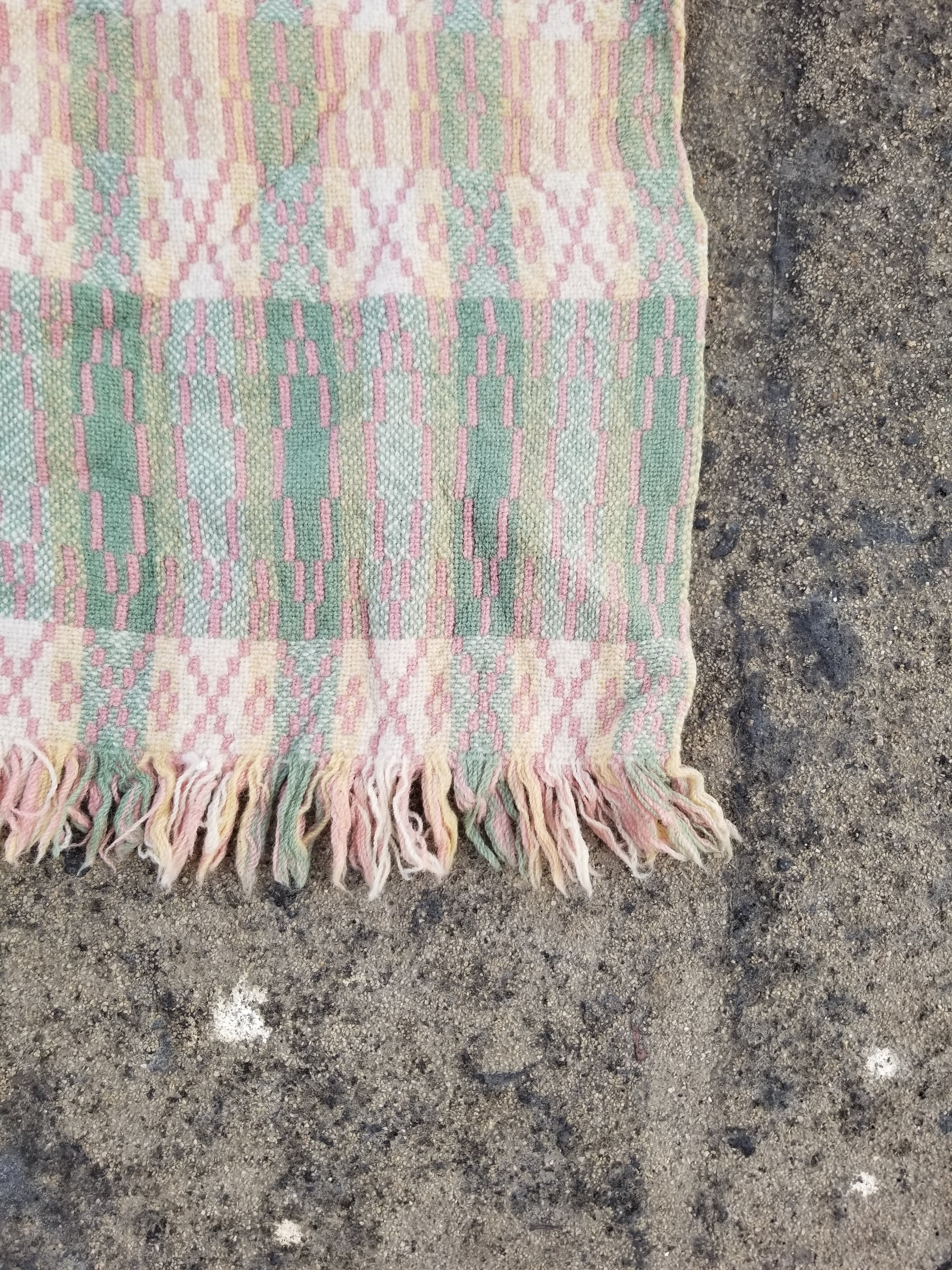 Vintage Welsh Wool Tapestry Blanket Reversible 217x212cm