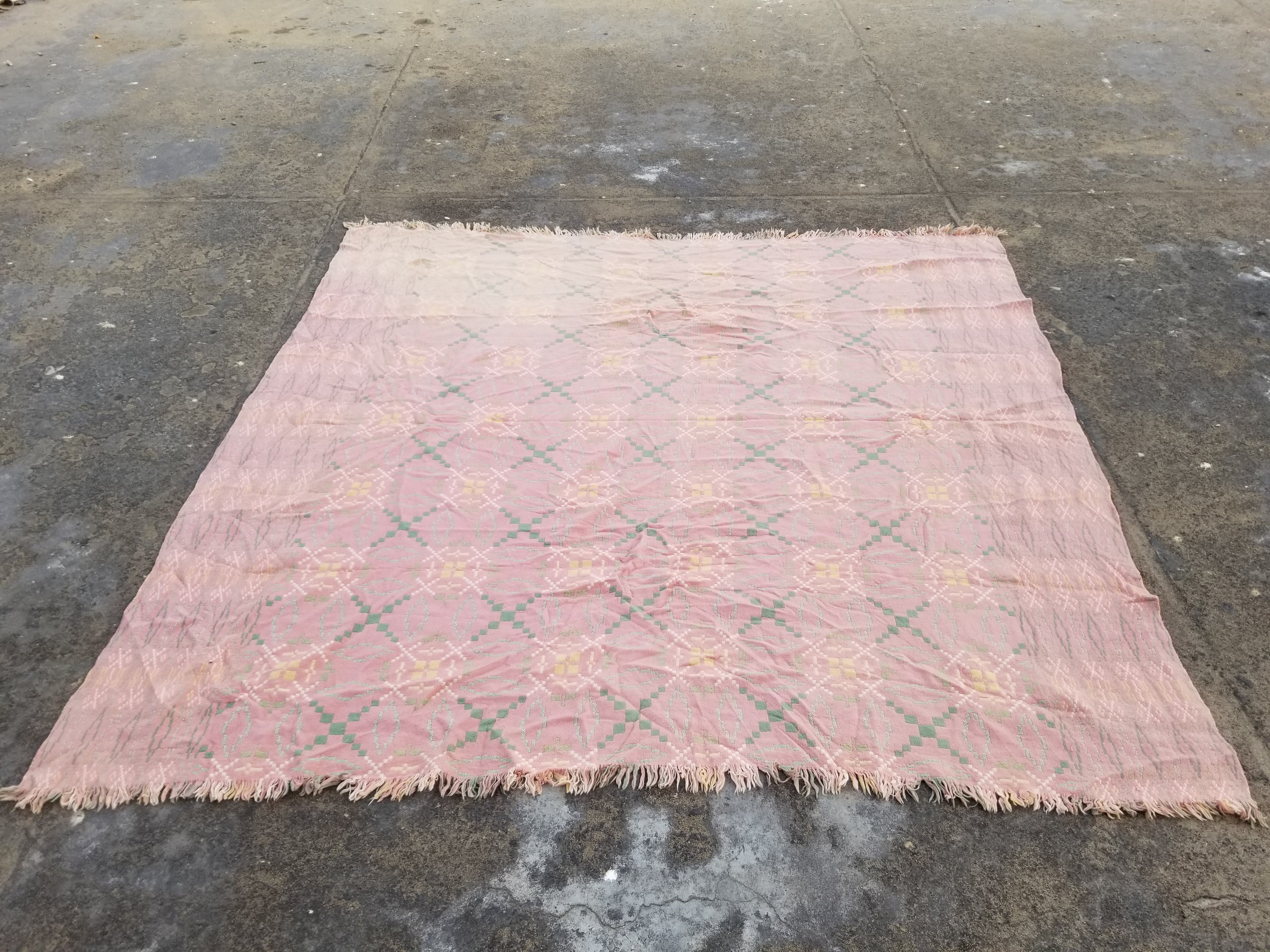 Vintage Welsh Wool Tapestry Blanket Reversible 217x212cm