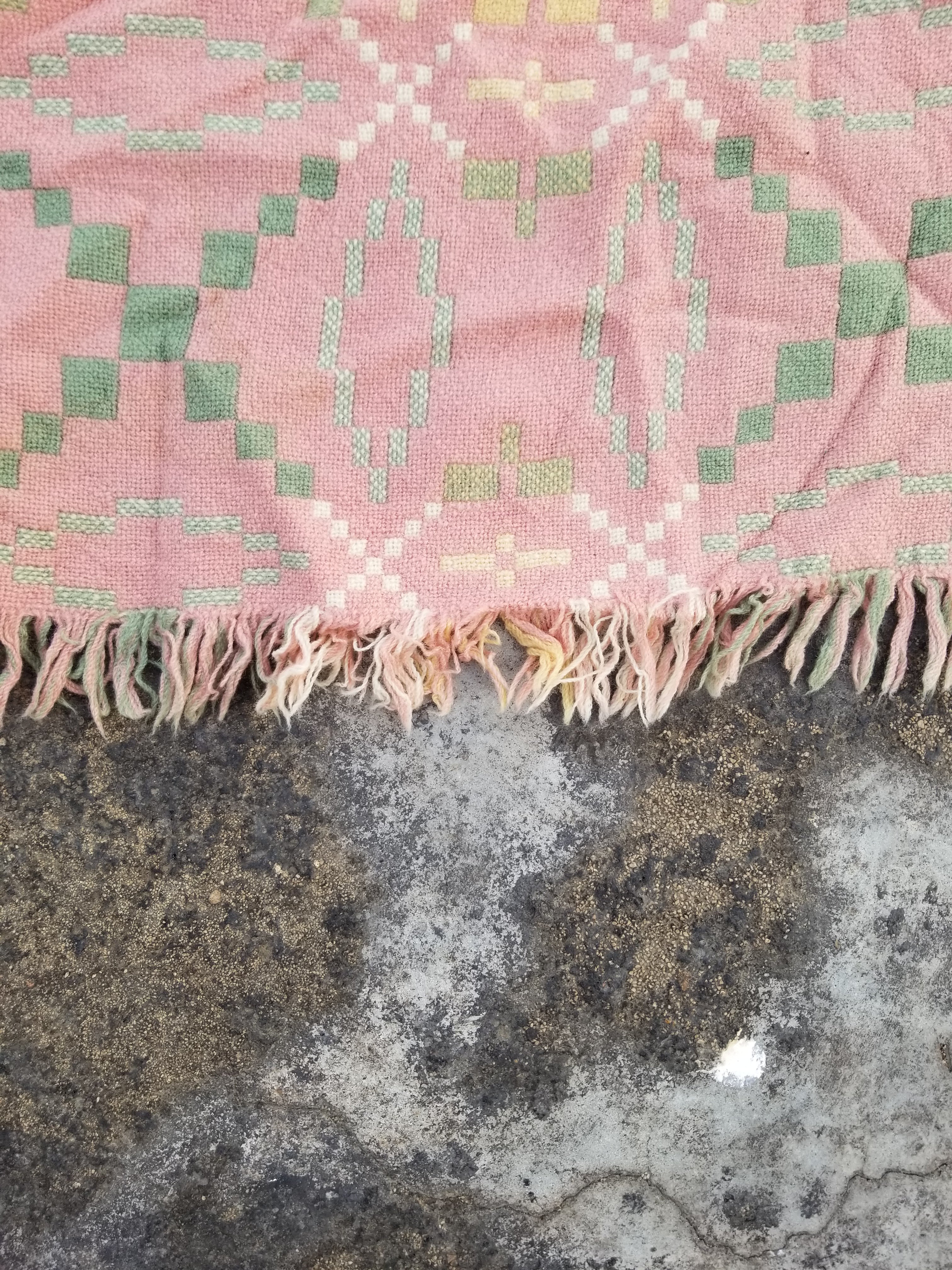 Vintage Welsh Wool Tapestry Blanket Reversible 217x212cm