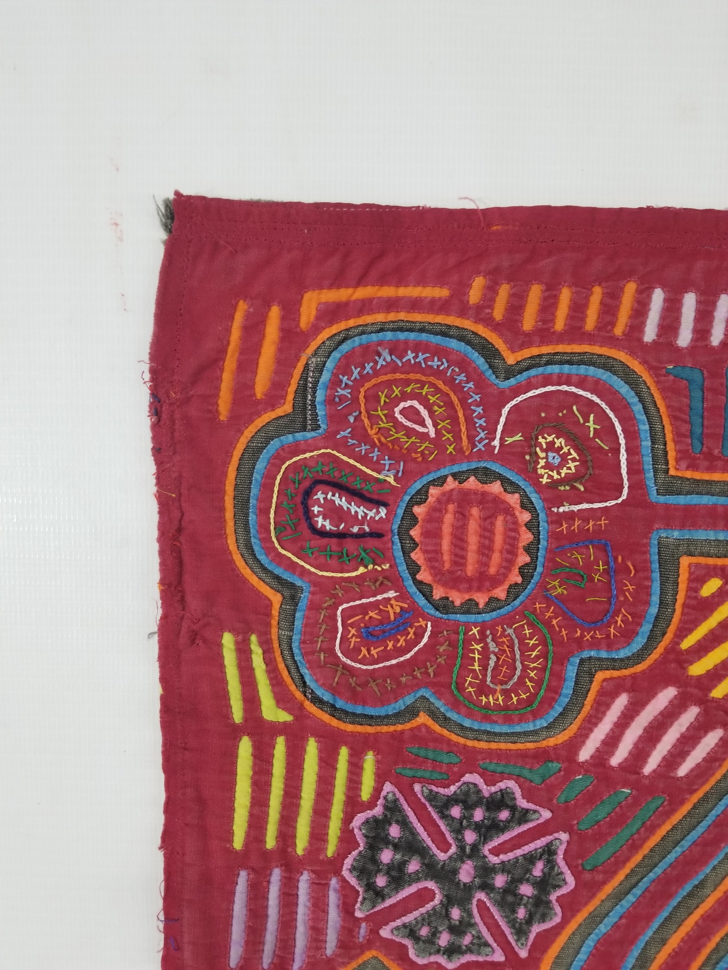 Vintage Traditional Kuna Mola Applique Work Folk Art Panel 45x37cm
