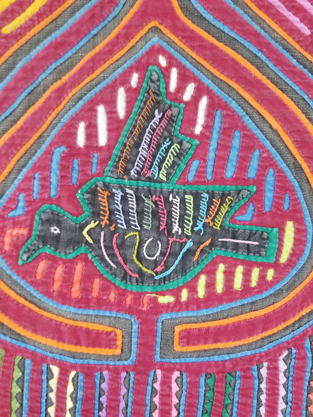 Vintage Traditional Kuna Mola Applique Work Folk Art Panel 45x37cm