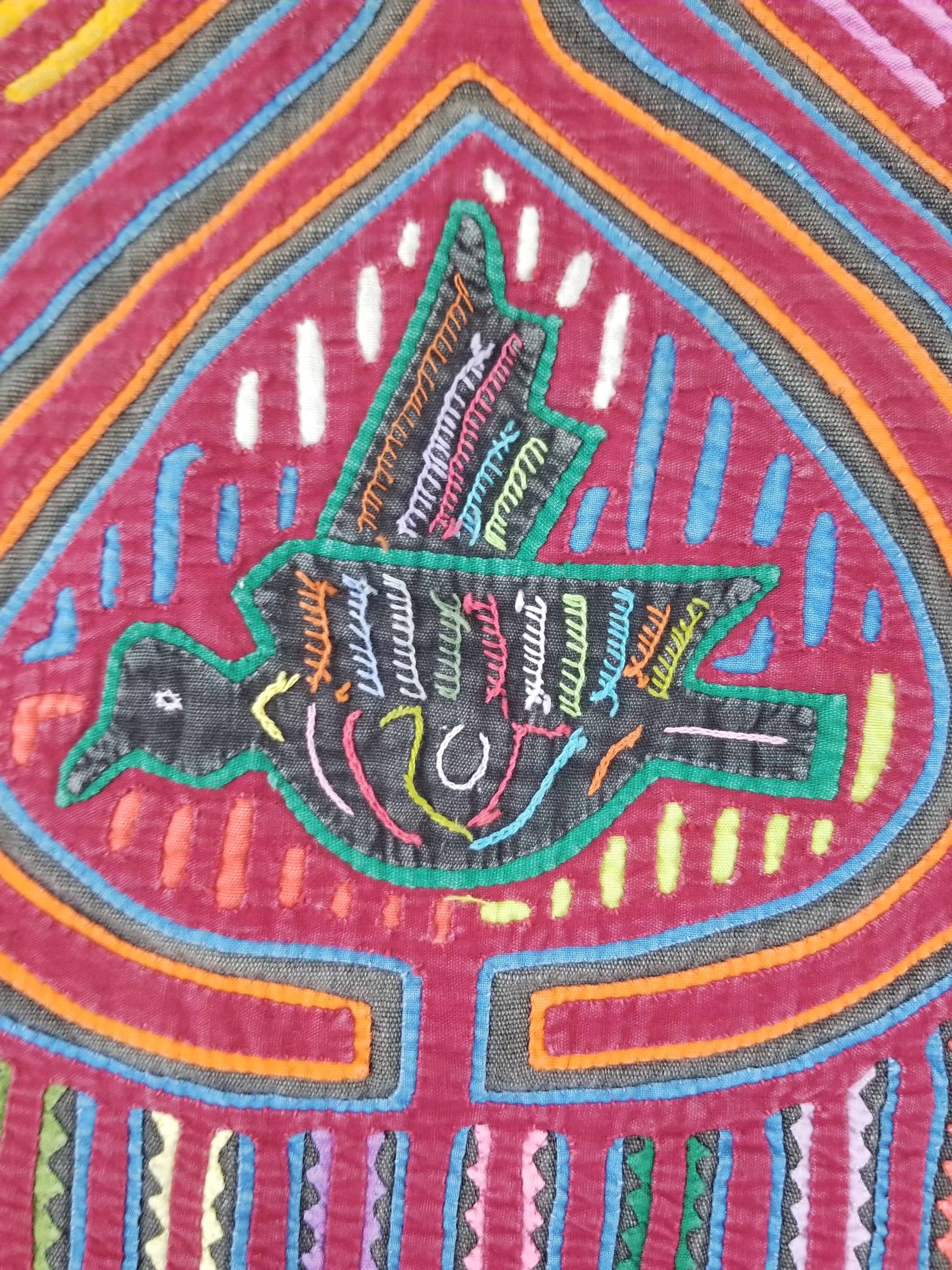 Vintage Traditional Kuna Mola Applique Work Folk Art Panel 45x37cm