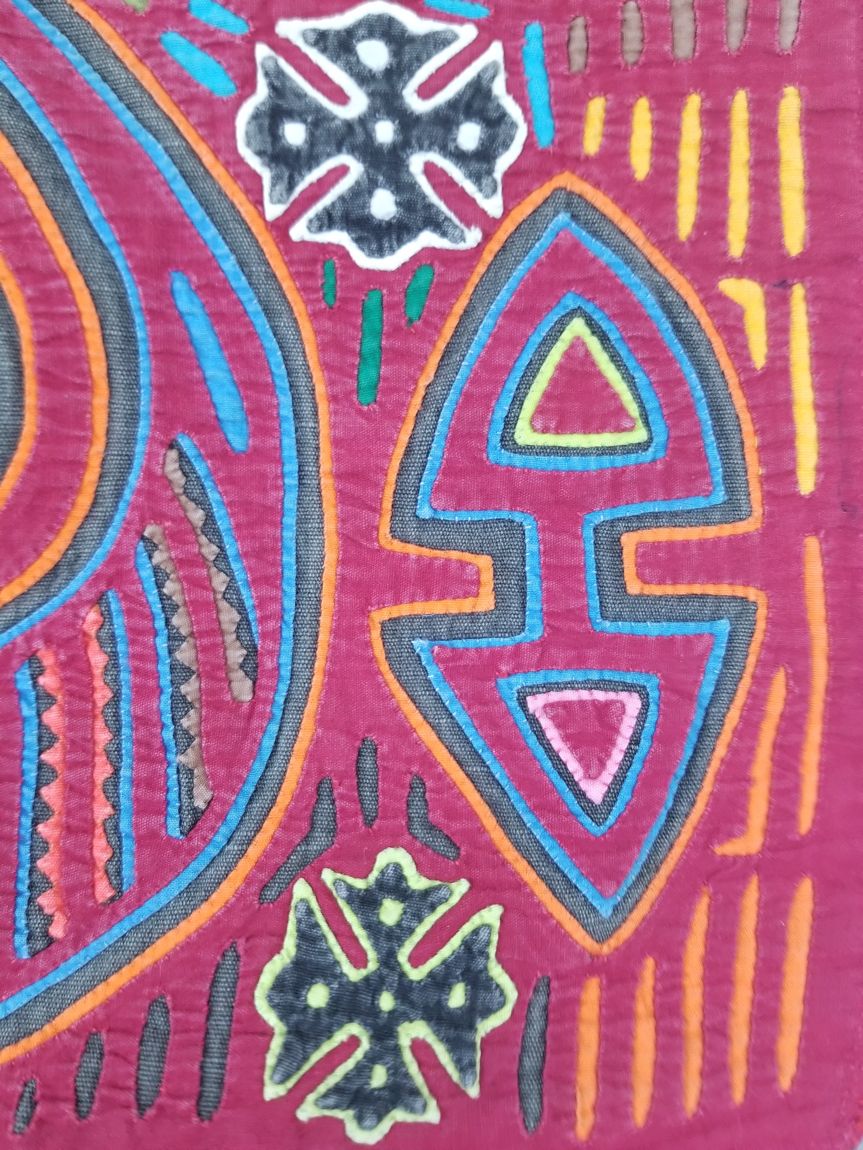 Vintage Traditional Kuna Mola Applique Work Folk Art Panel 45x37cm