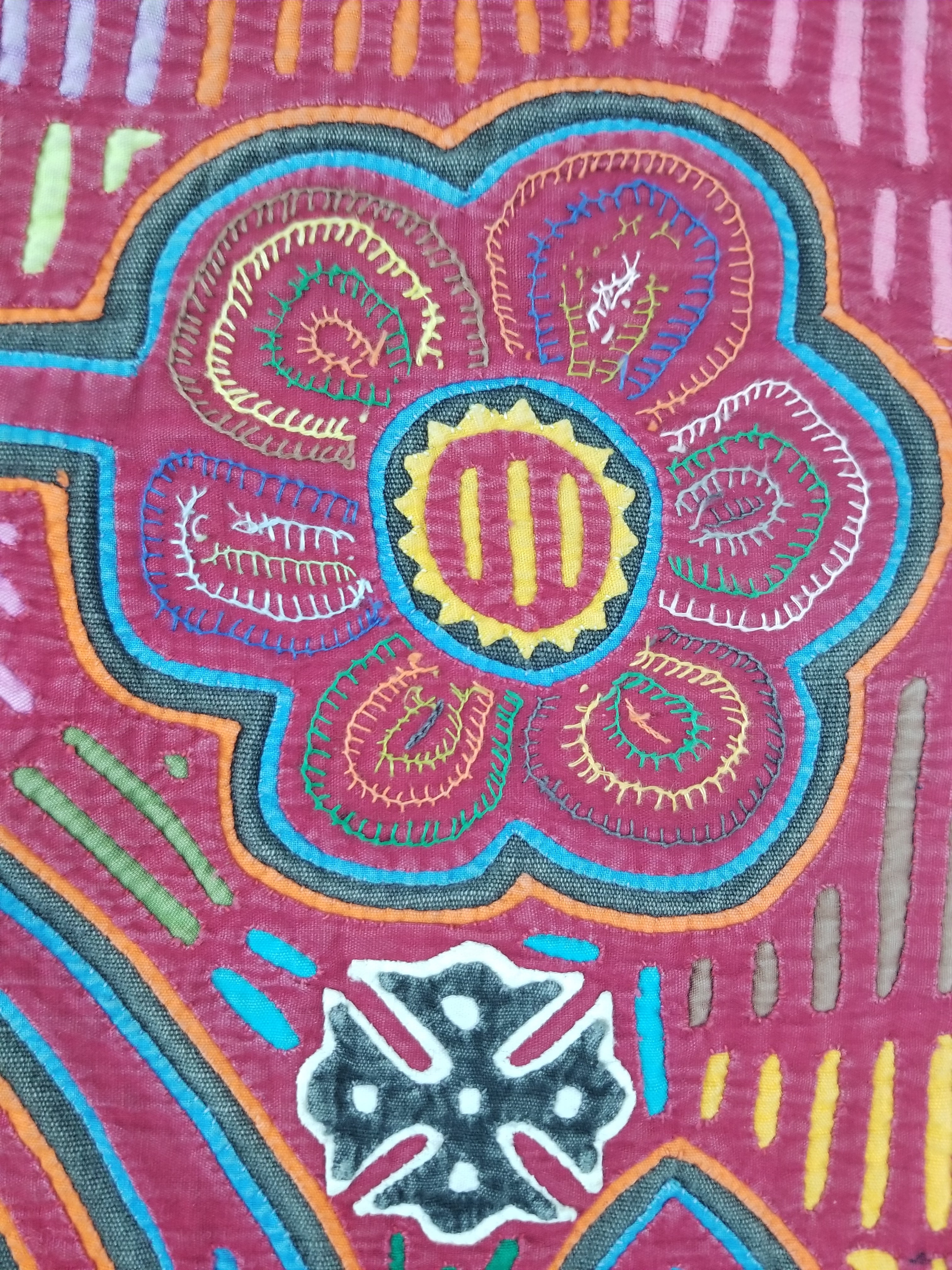 Vintage Traditional Kuna Mola Applique Work Folk Art Panel 45x37cm