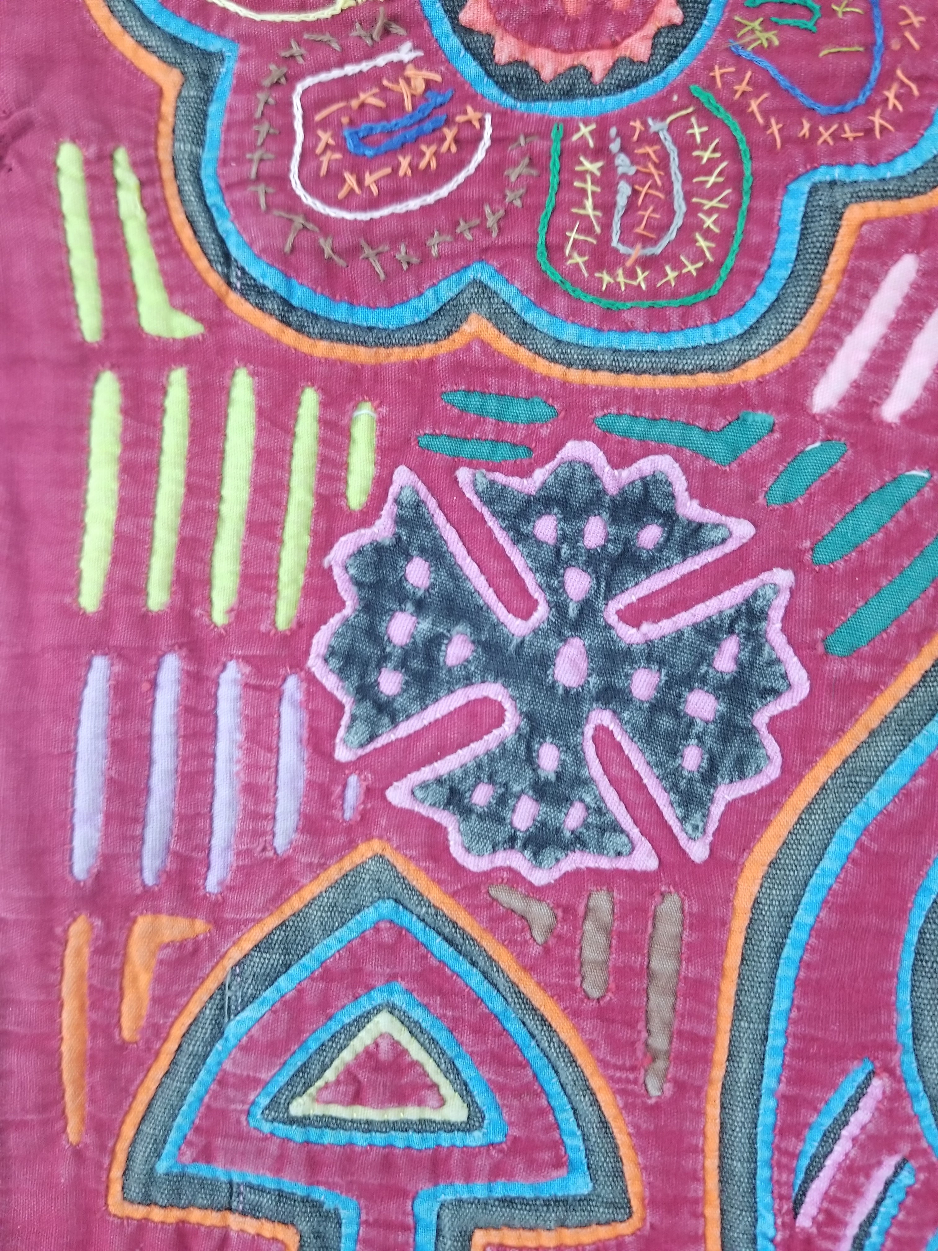 Vintage Traditional Kuna Mola Applique Work Folk Art Panel 45x37cm