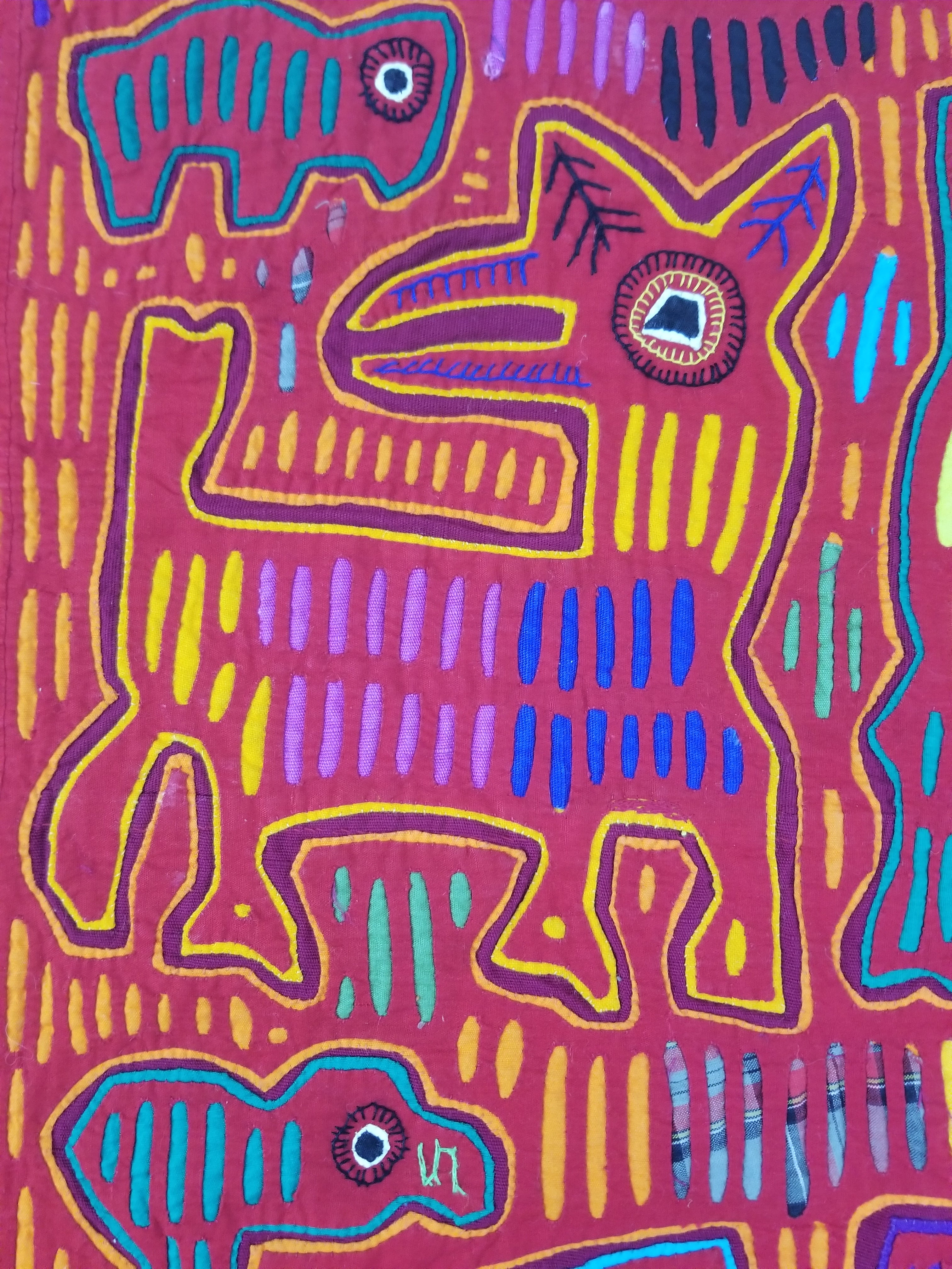 Vintage Traditional Kuna Mola Applique Work Folk Art Panel 52x40cm