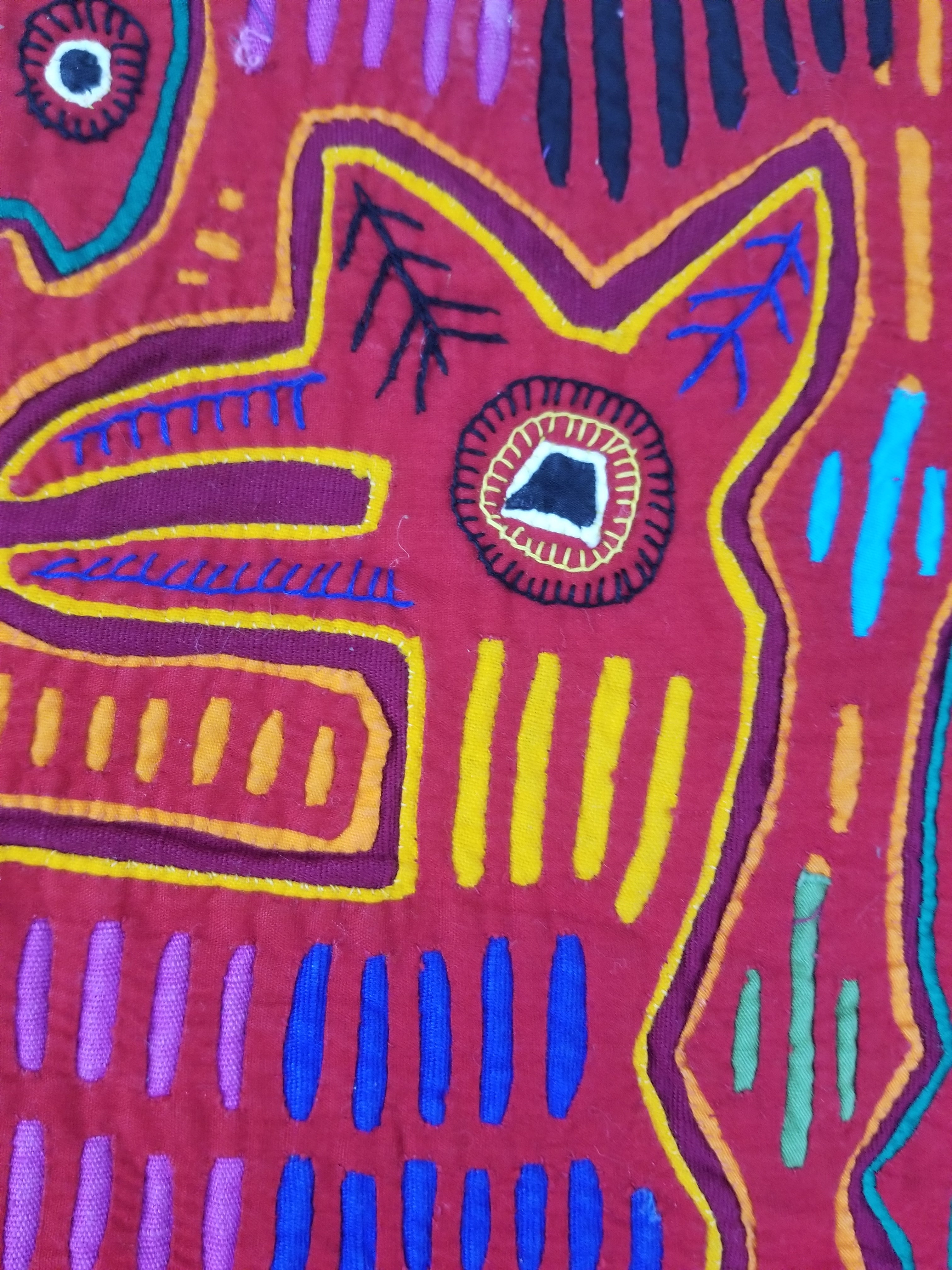 Vintage Traditional Kuna Mola Applique Work Folk Art Panel 52x40cm