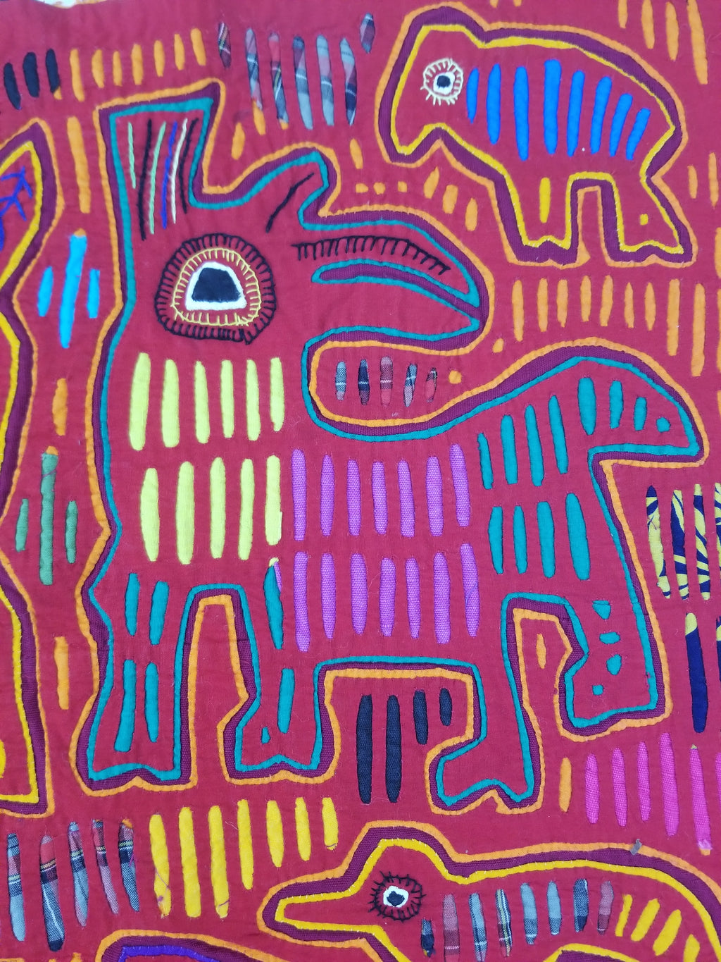 Vintage Traditional Kuna Mola Applique Work Folk Art Panel 52x40cm