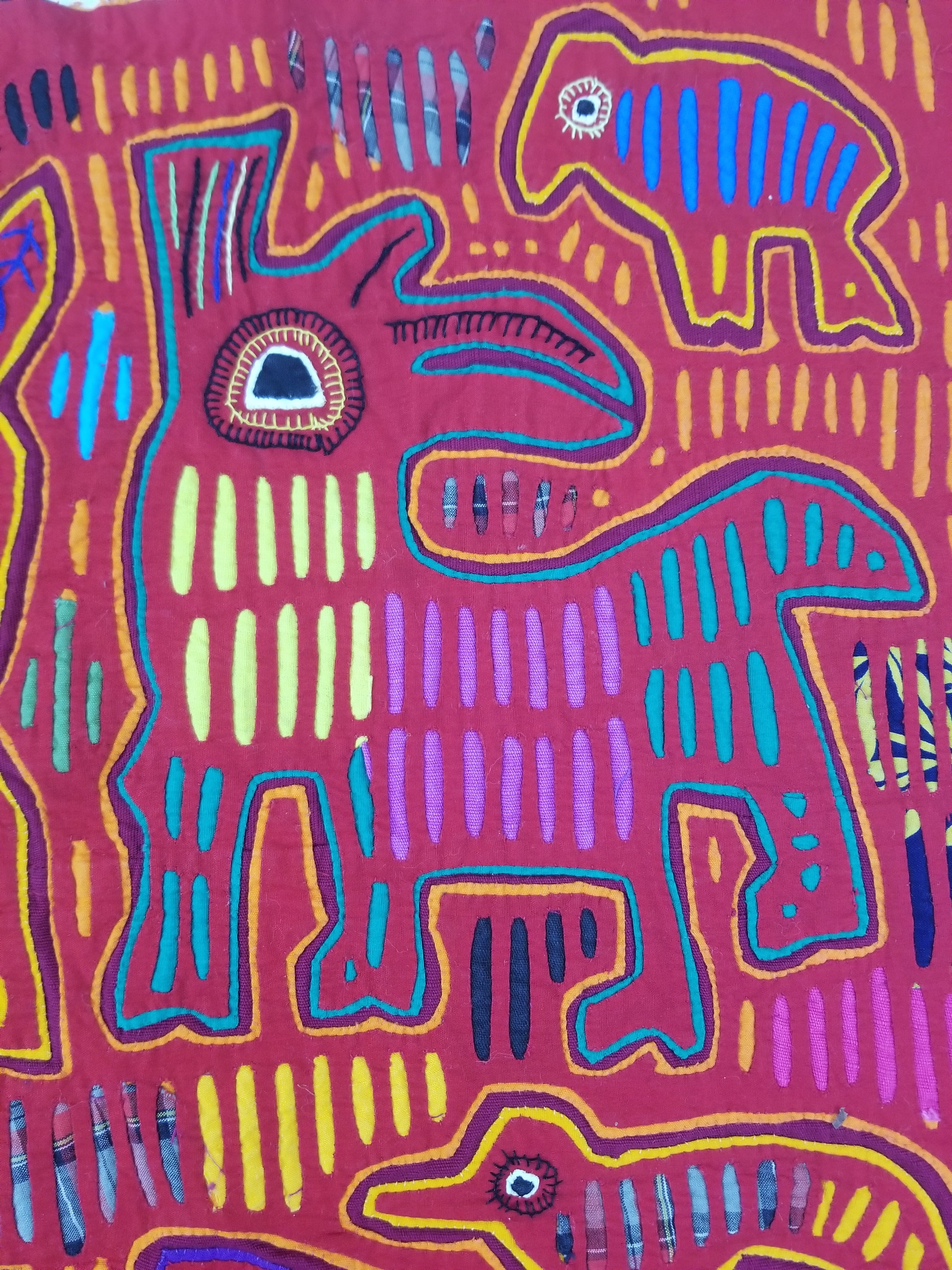 Vintage Traditional Kuna Mola Applique Work Folk Art Panel 52x40cm