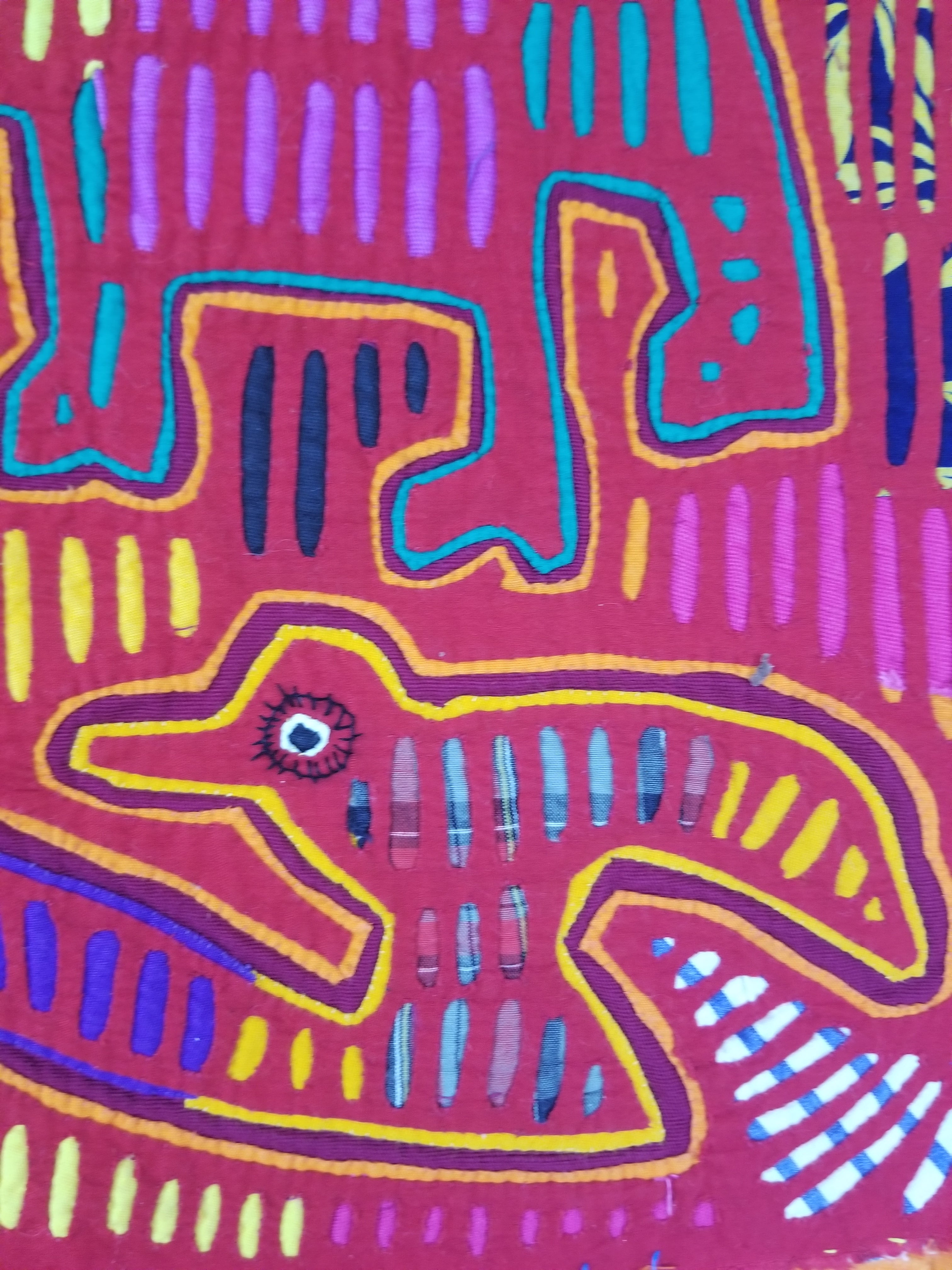 Vintage Traditional Kuna Mola Applique Work Folk Art Panel 52x40cm