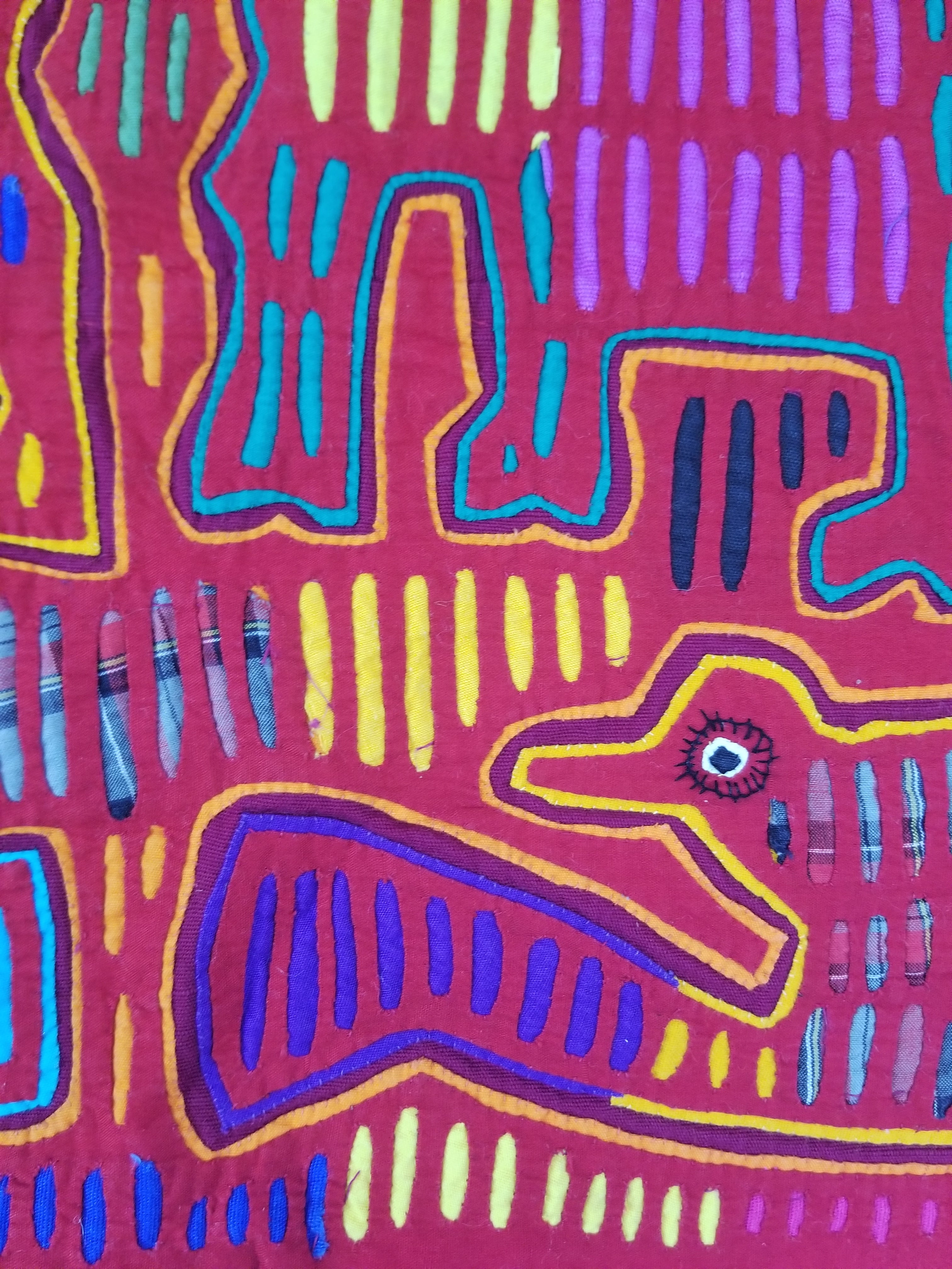 Vintage Traditional Kuna Mola Applique Work Folk Art Panel 52x40cm