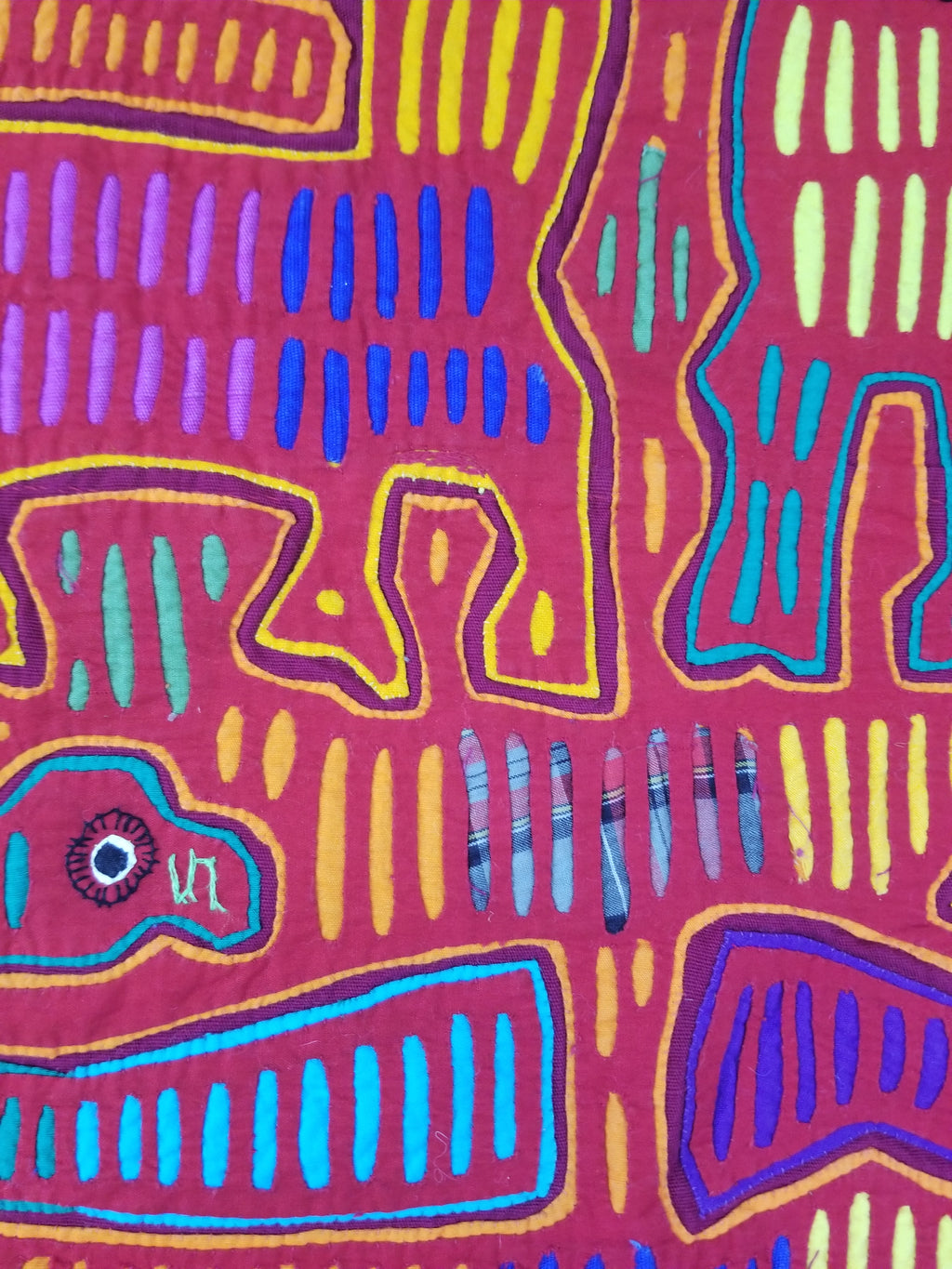 Vintage Traditional Kuna Mola Applique Work Folk Art Panel 52x40cm