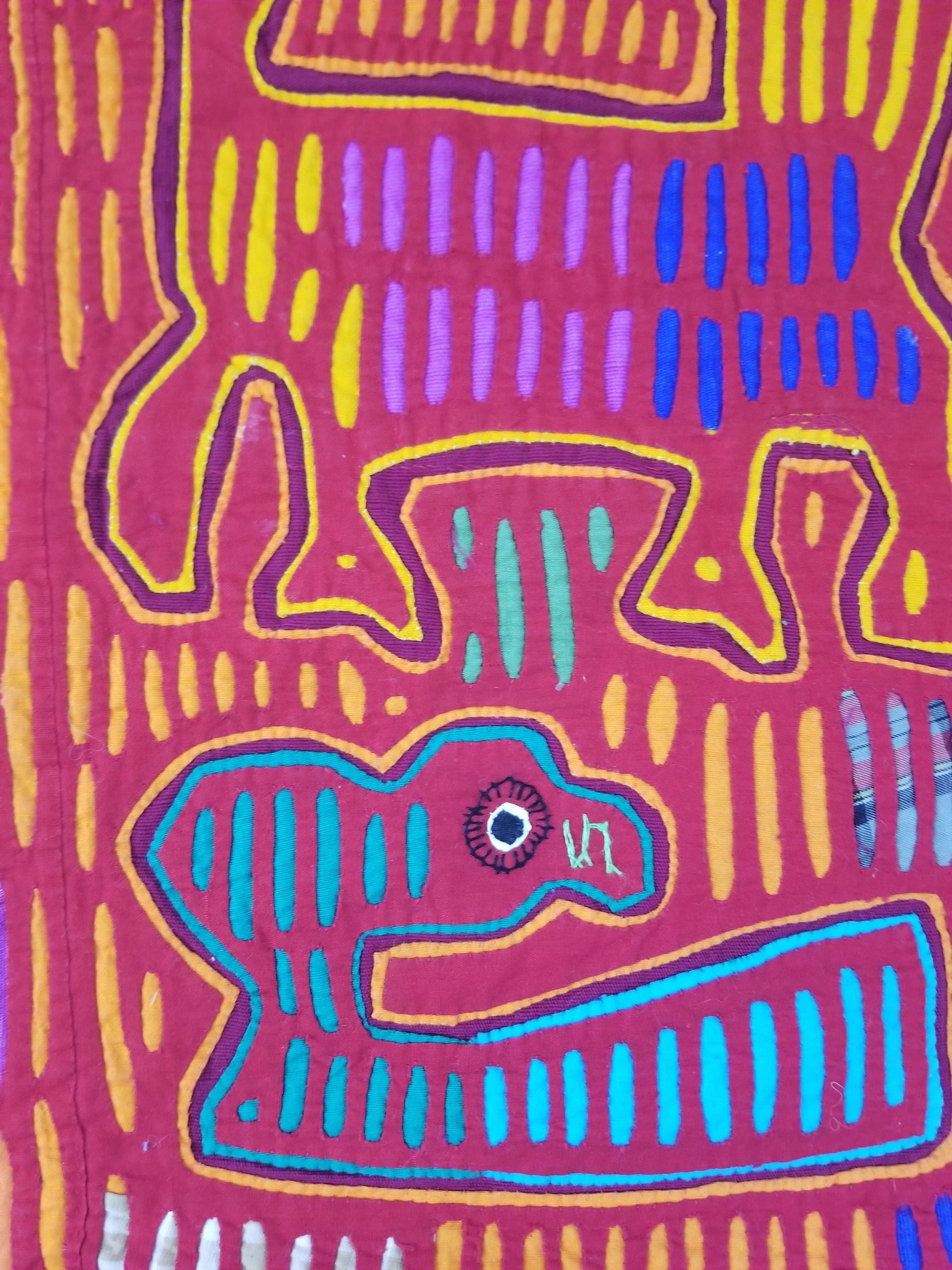 Vintage Traditional Kuna Mola Applique Work Folk Art Panel 52x40cm