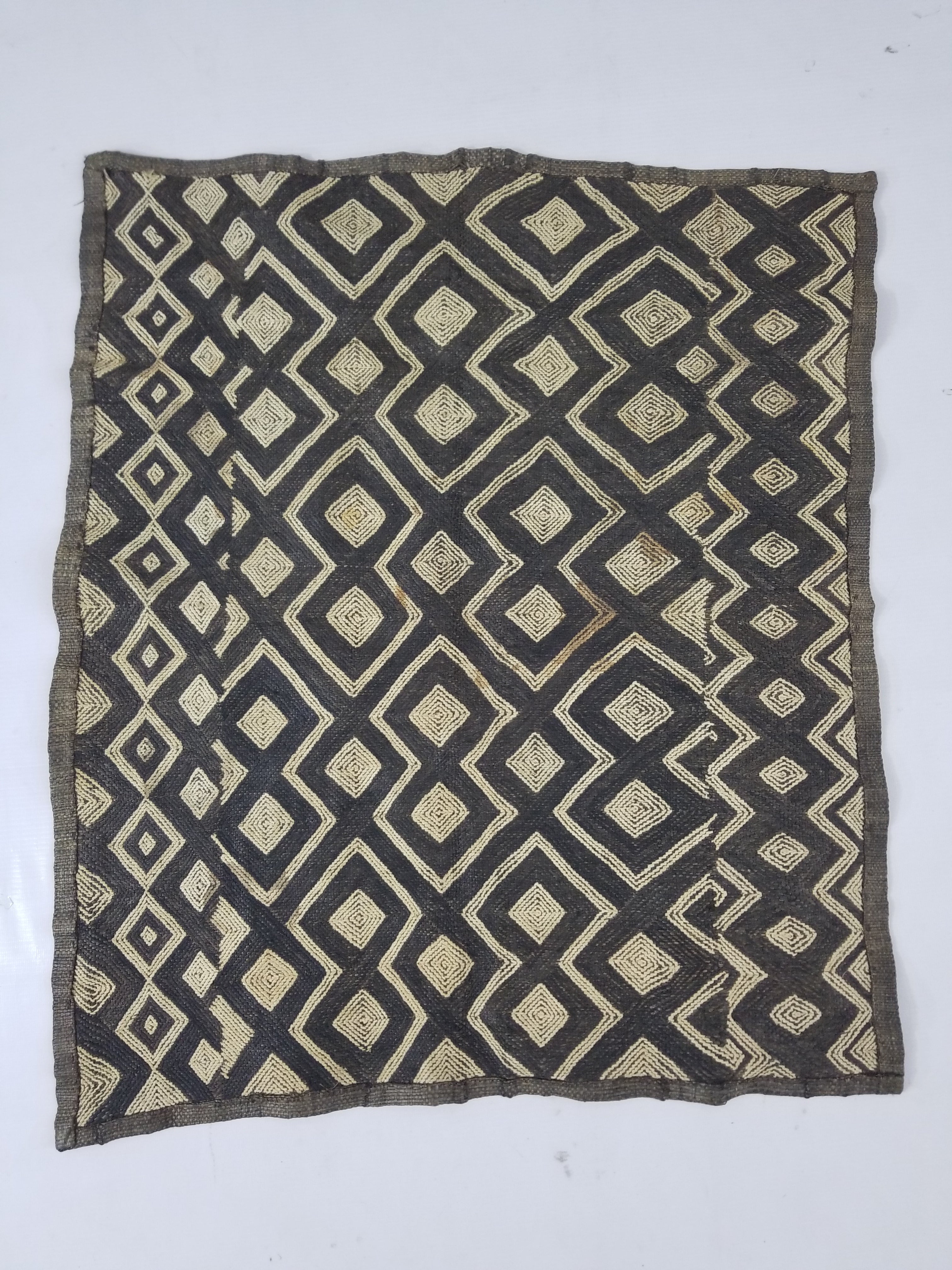 Antique African Handwoven Kuba Cloth Raffia Textile Panel 70x59cm