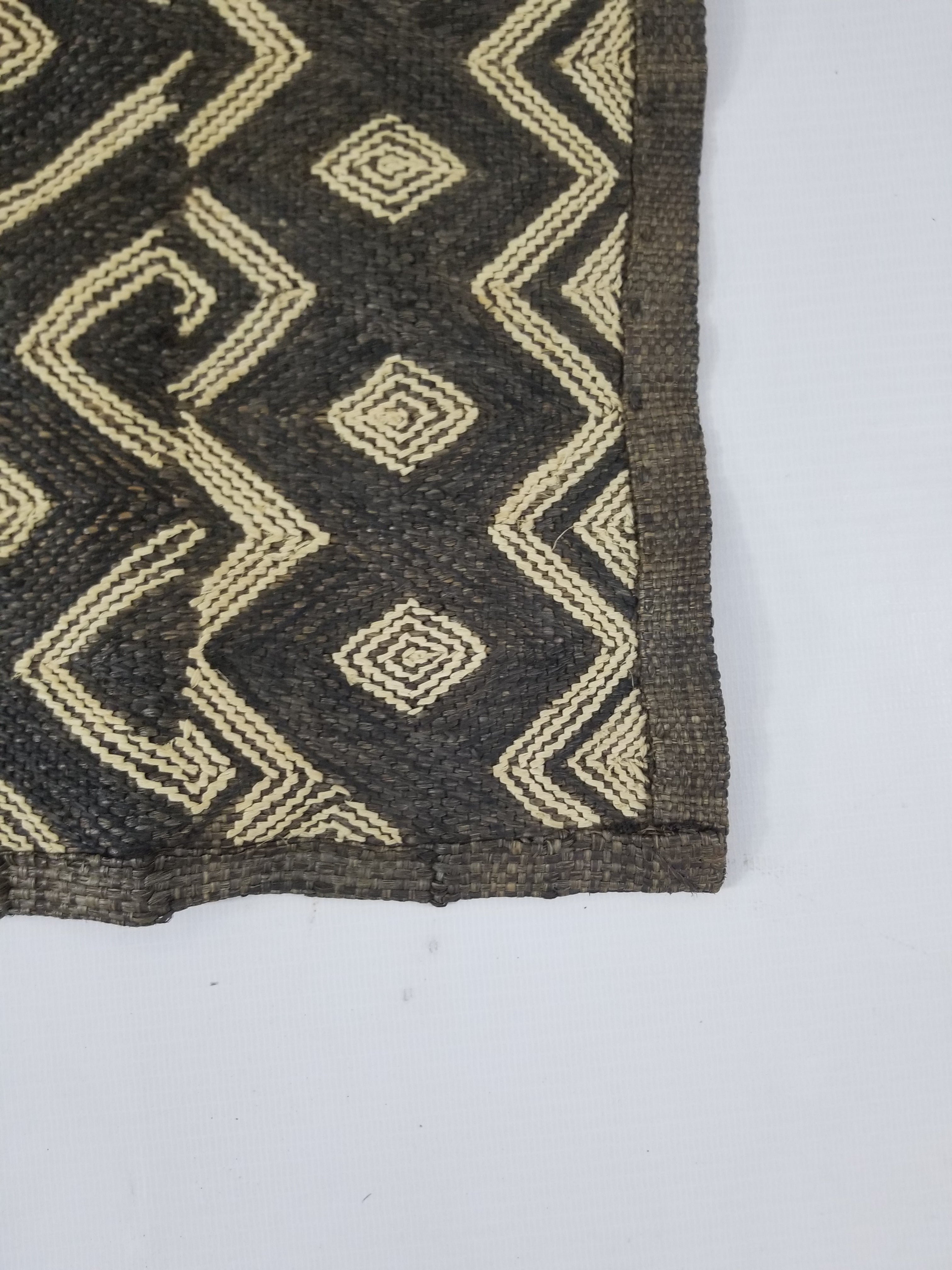 Antique African Handwoven Kuba Cloth Raffia Textile Panel 70x59cm