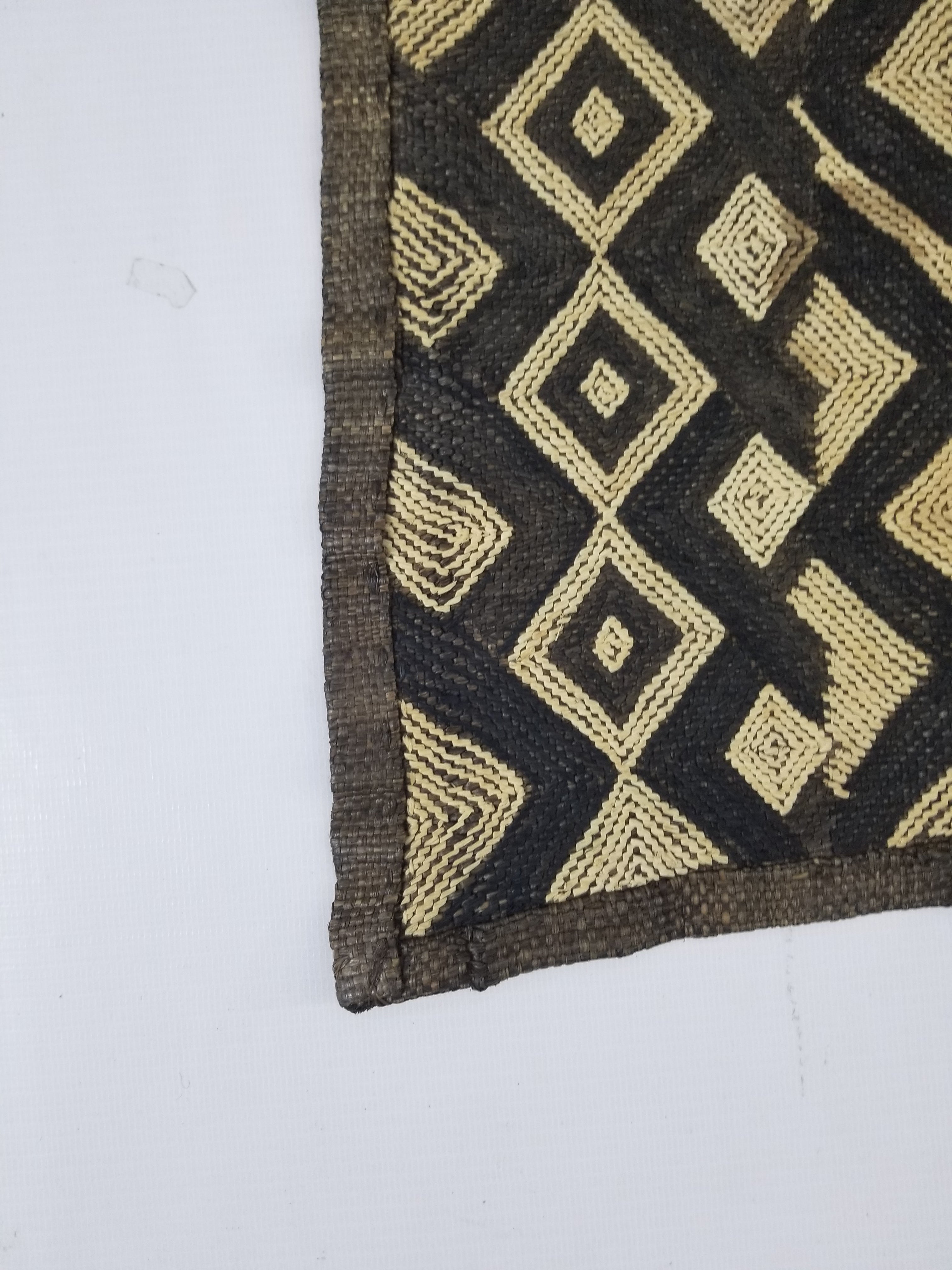 Antique African Handwoven Kuba Cloth Raffia Textile Panel 70x59cm