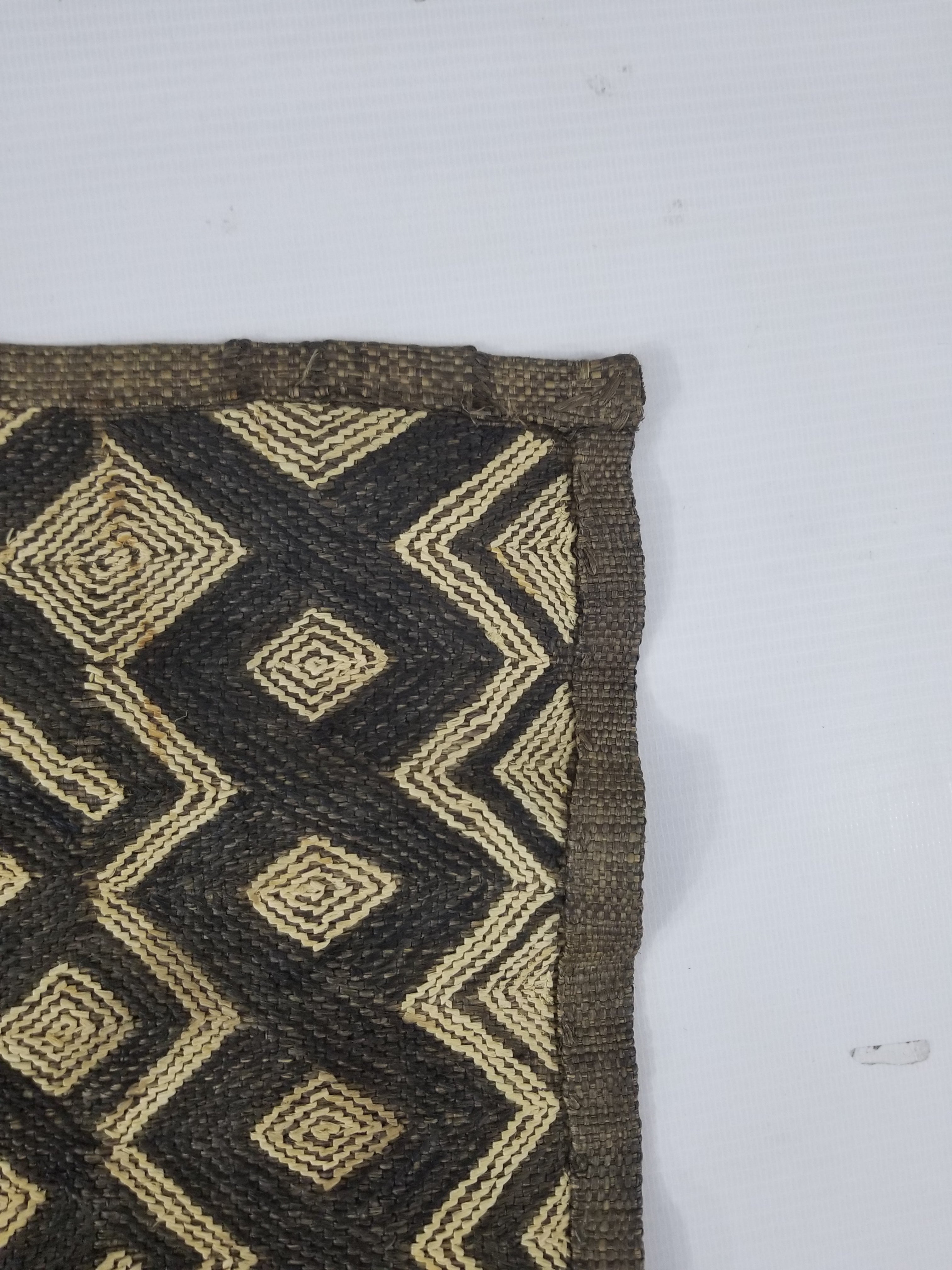Antique African Handwoven Kuba Cloth Raffia Textile Panel 70x59cm