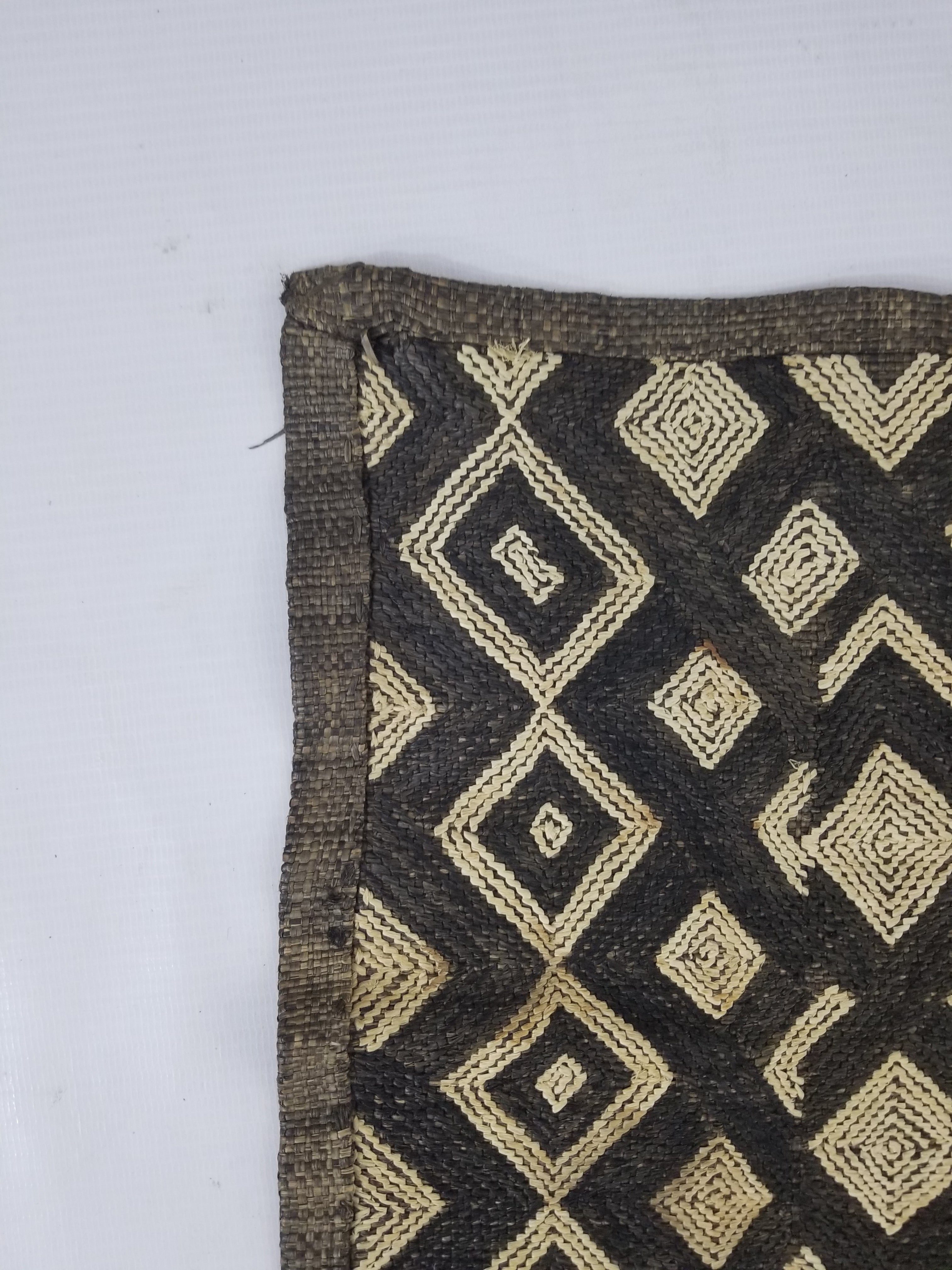 Antique African Handwoven Kuba Cloth Raffia Textile Panel 70x59cm