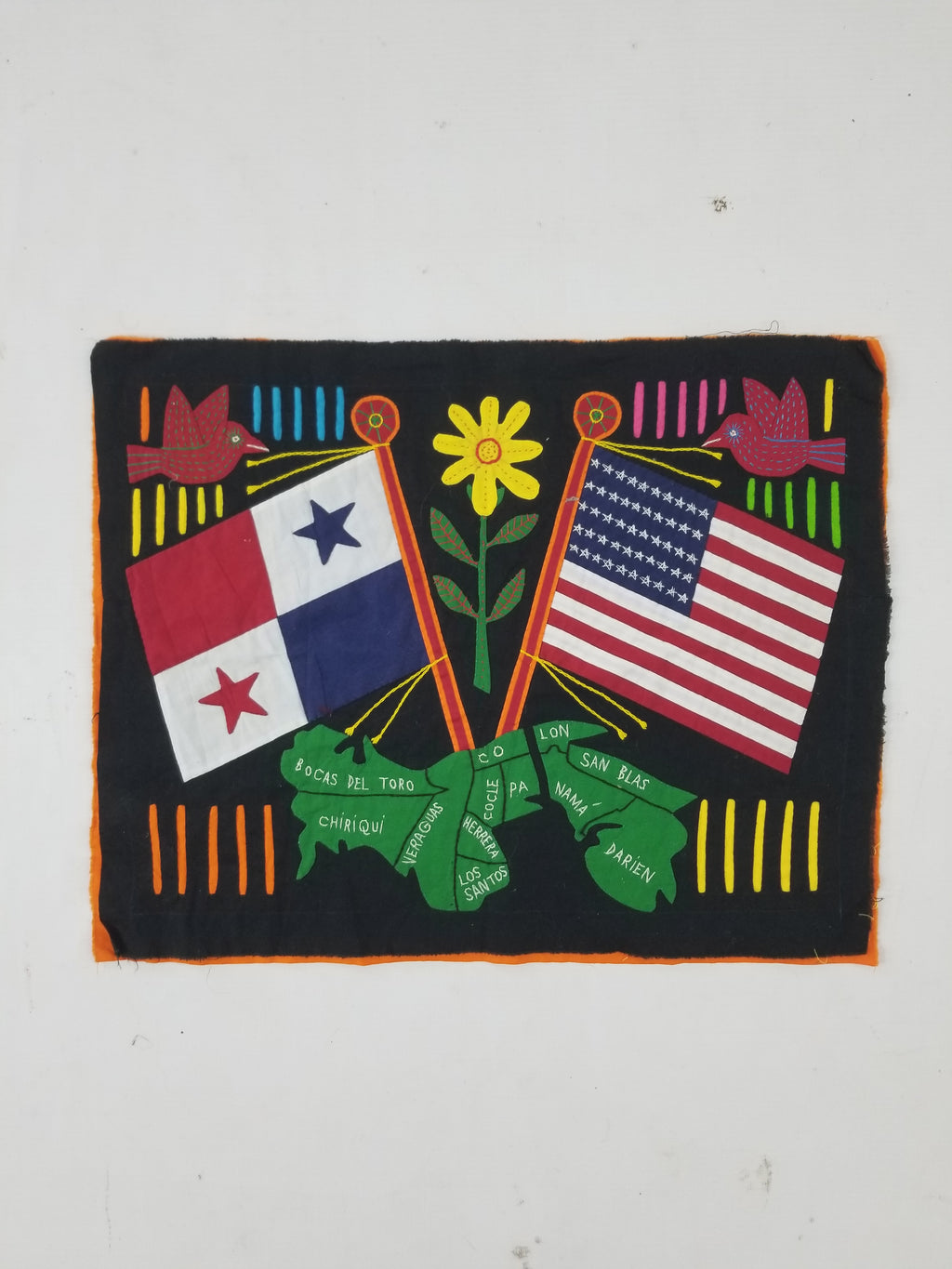 Vintage Traditional Kuna Mola Applique Work Folk Art Panama Flag Textile 45x35cm
