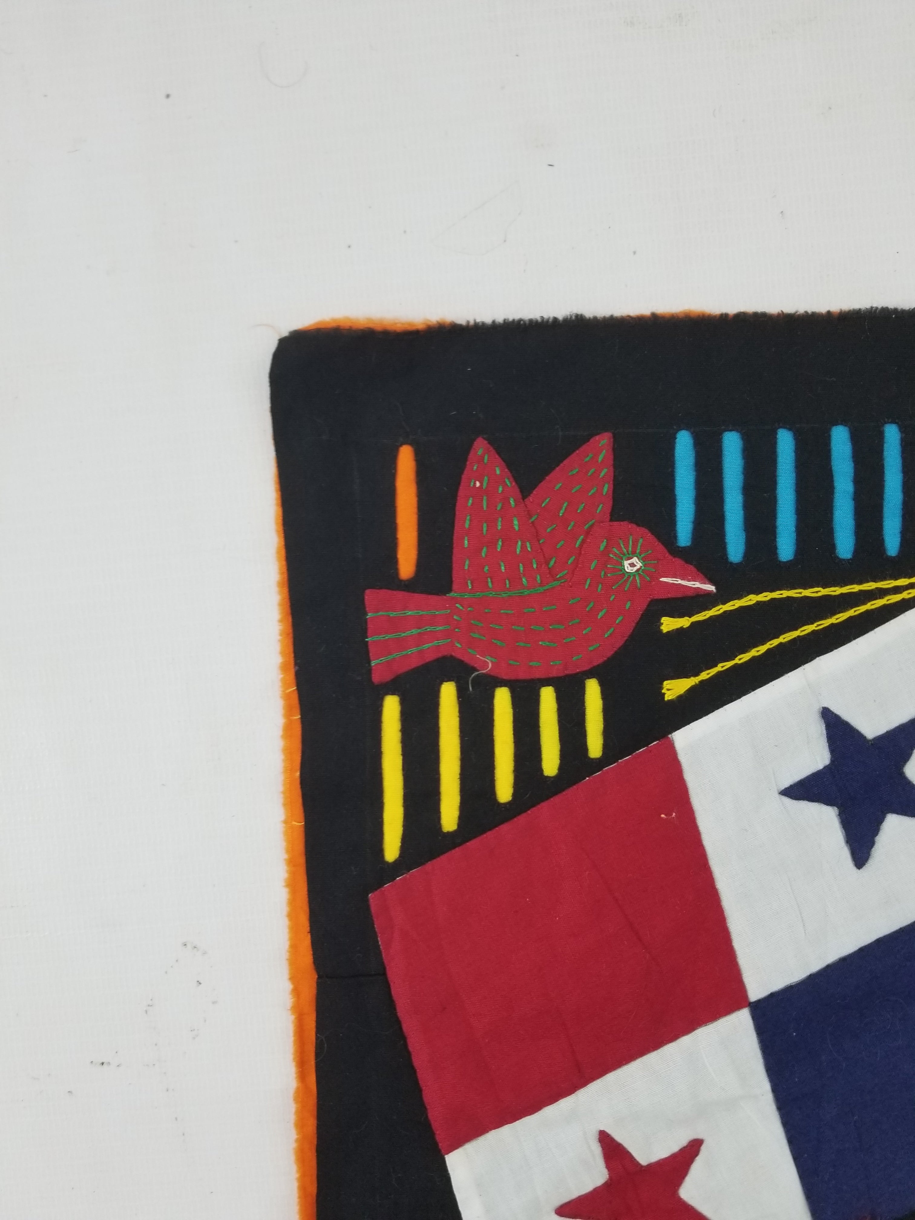 Vintage Traditional Kuna Mola Applique Work Folk Art Panama Flag Textile 45x35cm