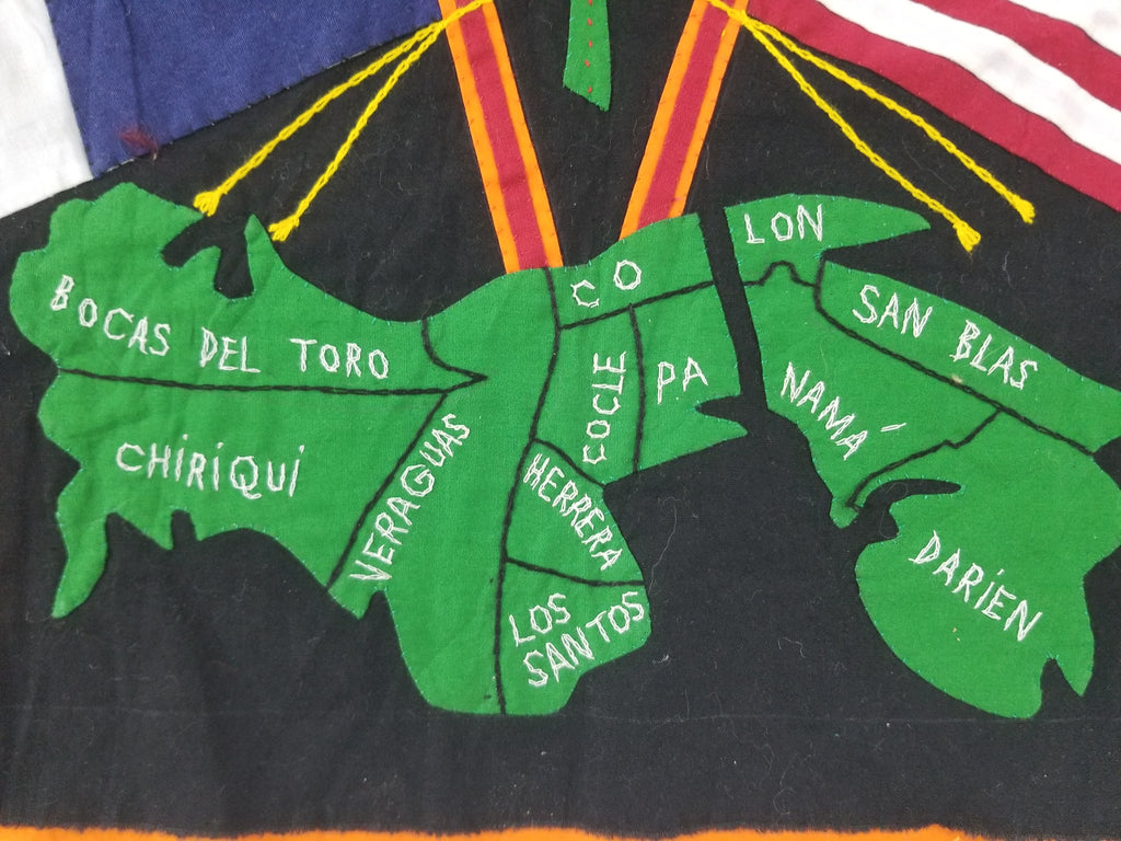 Vintage Traditional Kuna Mola Applique Work Folk Art Panama Flag Textile 45x35cm