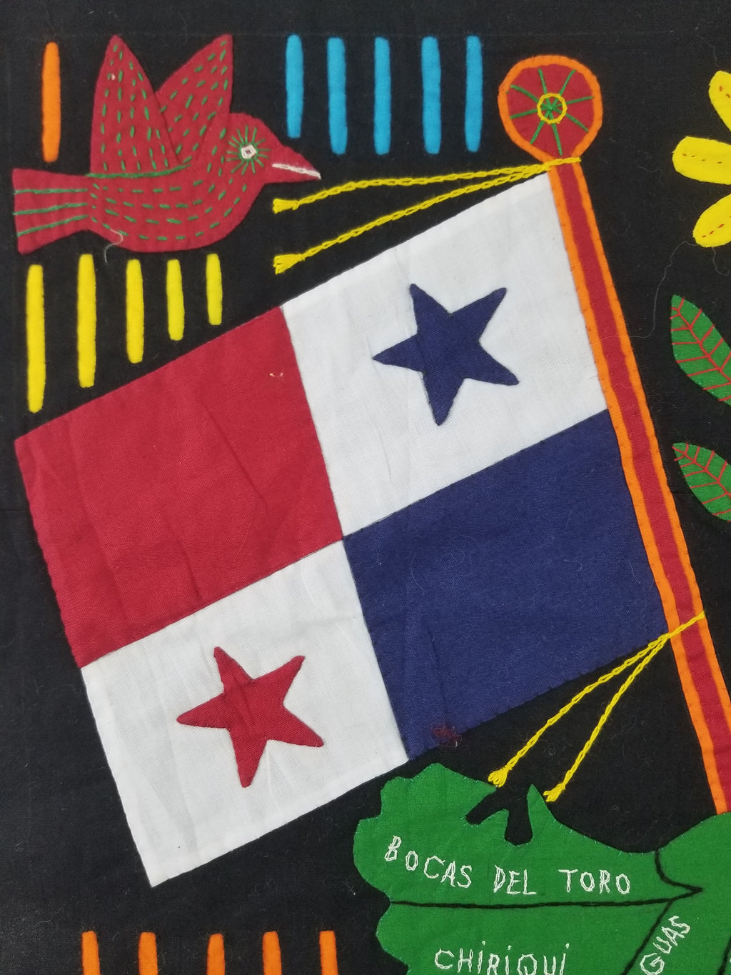 Vintage Traditional Kuna Mola Applique Work Folk Art Panama Flag Textile 45x35cm