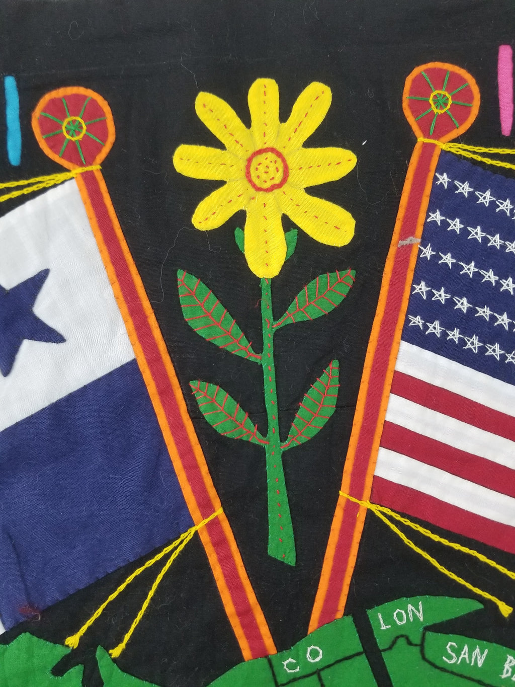 Vintage Traditional Kuna Mola Applique Work Folk Art Panama Flag Textile 45x35cm