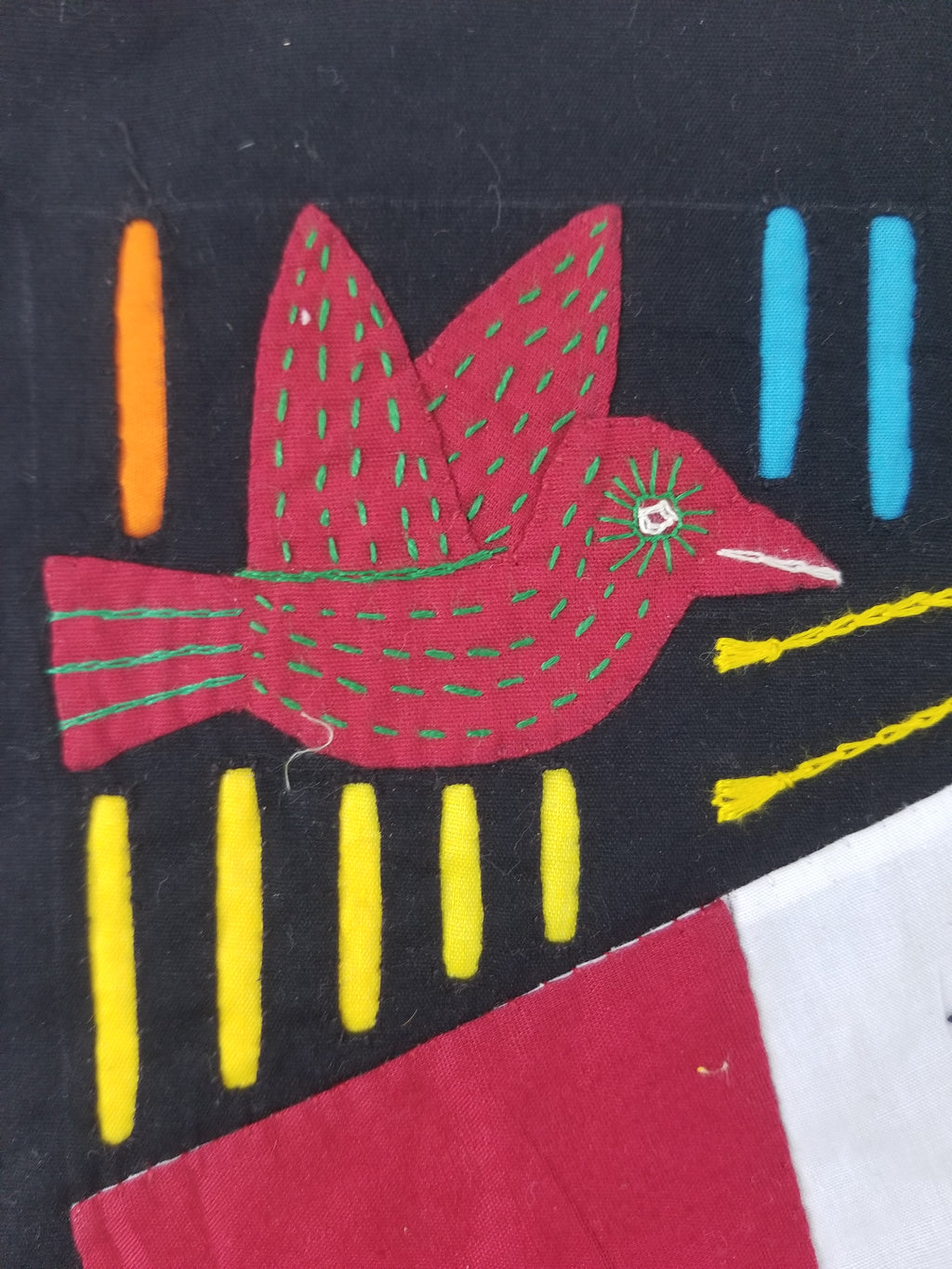 Vintage Traditional Kuna Mola Applique Work Folk Art Panama Flag Textile 45x35cm